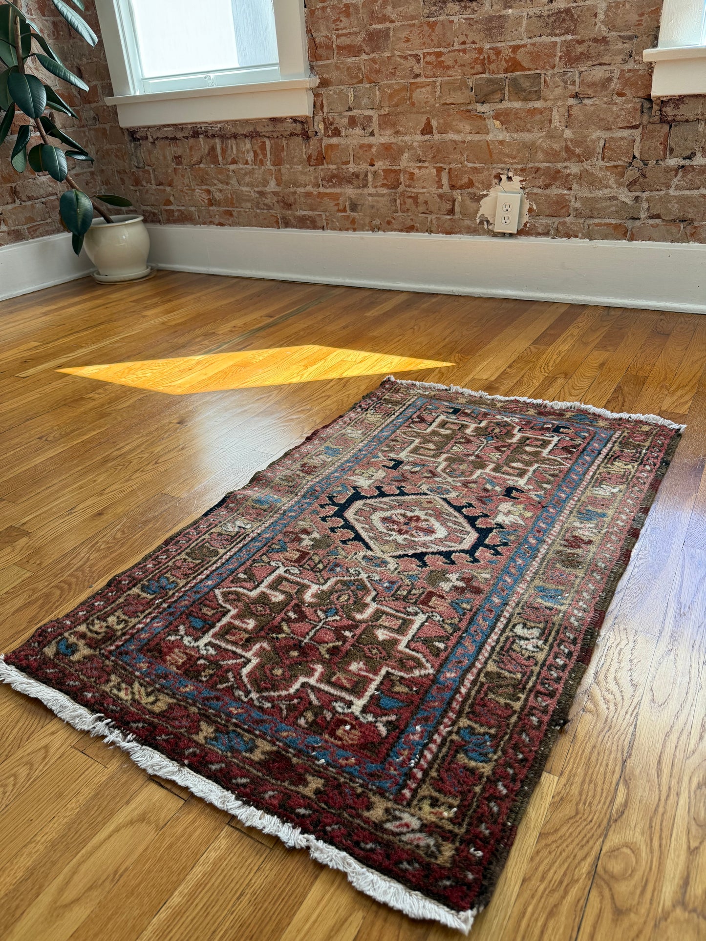 1002 | Ridiculously Good 1930's Persian Karaja with Rose Field & Royal Blue Medallions | 2.3 x 3.8
