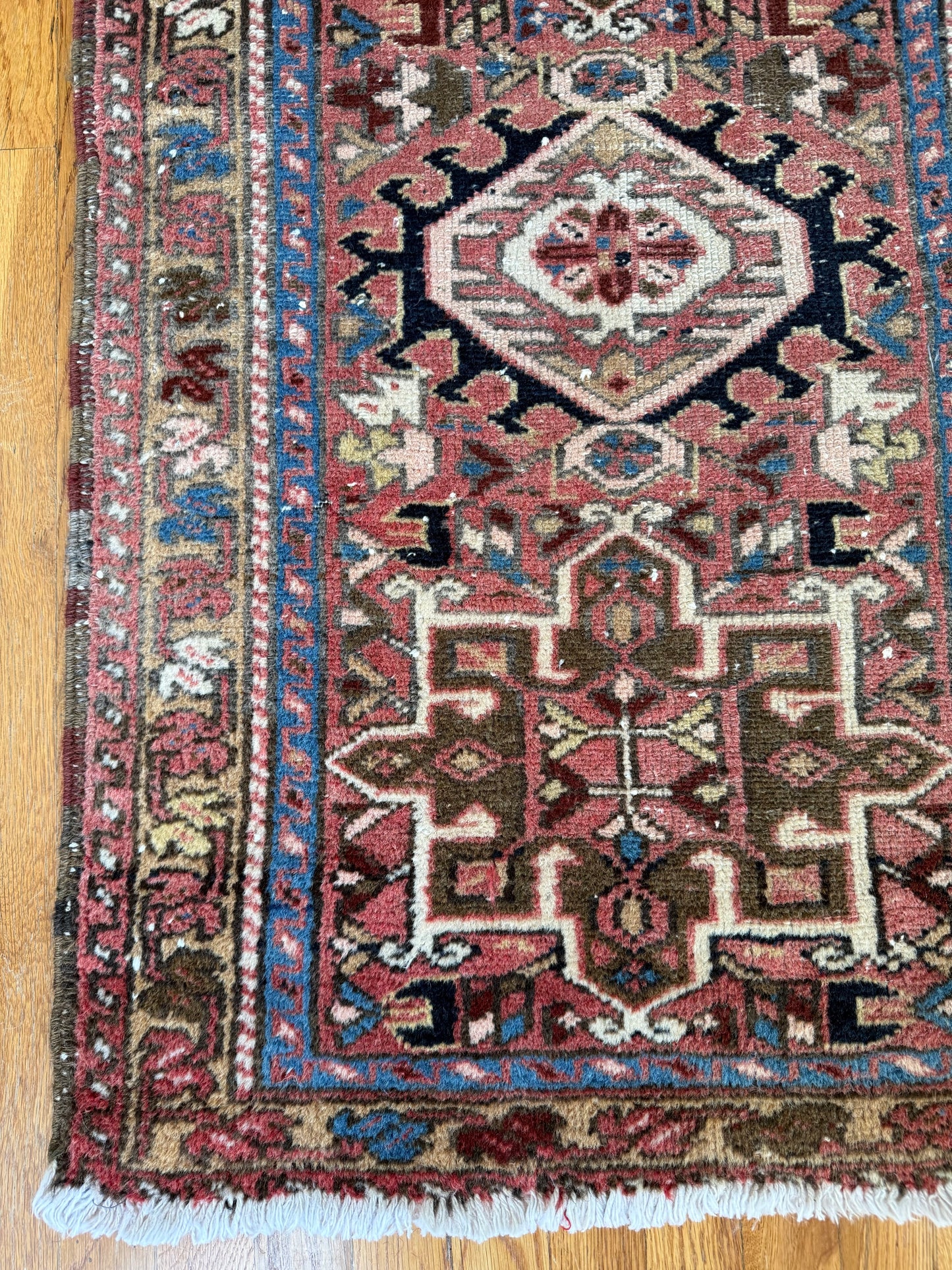 1002 | Ridiculously Good 1930's Persian Karaja with Rose Field & Royal Blue Medallions | 2.3 x 3.8