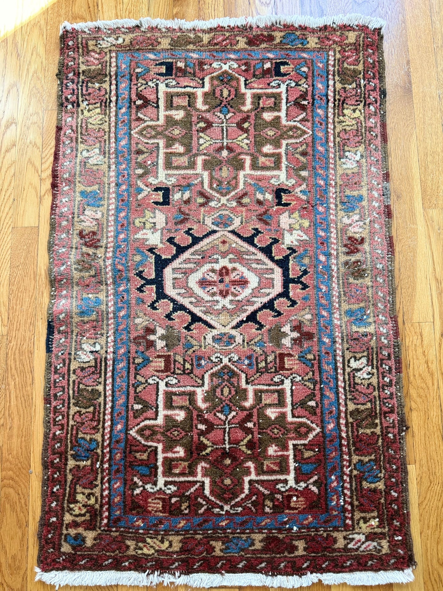 1002 | Ridiculously Good 1930's Persian Karaja with Rose Field & Royal Blue Medallions | 2.3 x 3.8