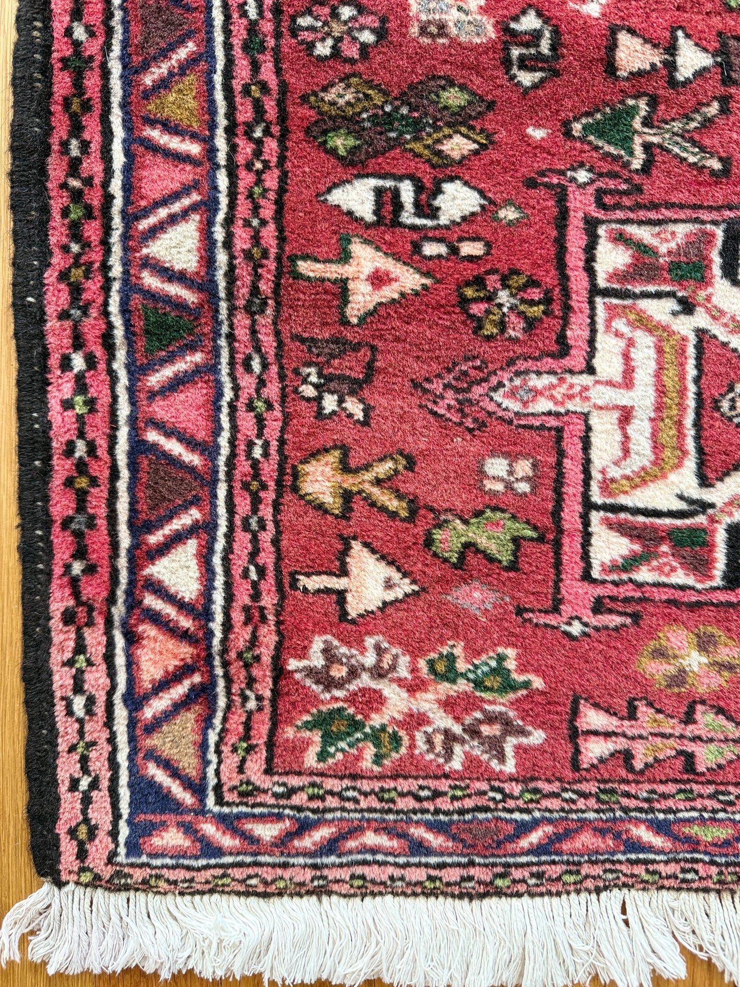 1004 | Ridiculous Reds: Antique 1930's Persian Karaja with Five Tribal Medallions, Emerald Pops & Cream Accents | 2.4 x 4.9