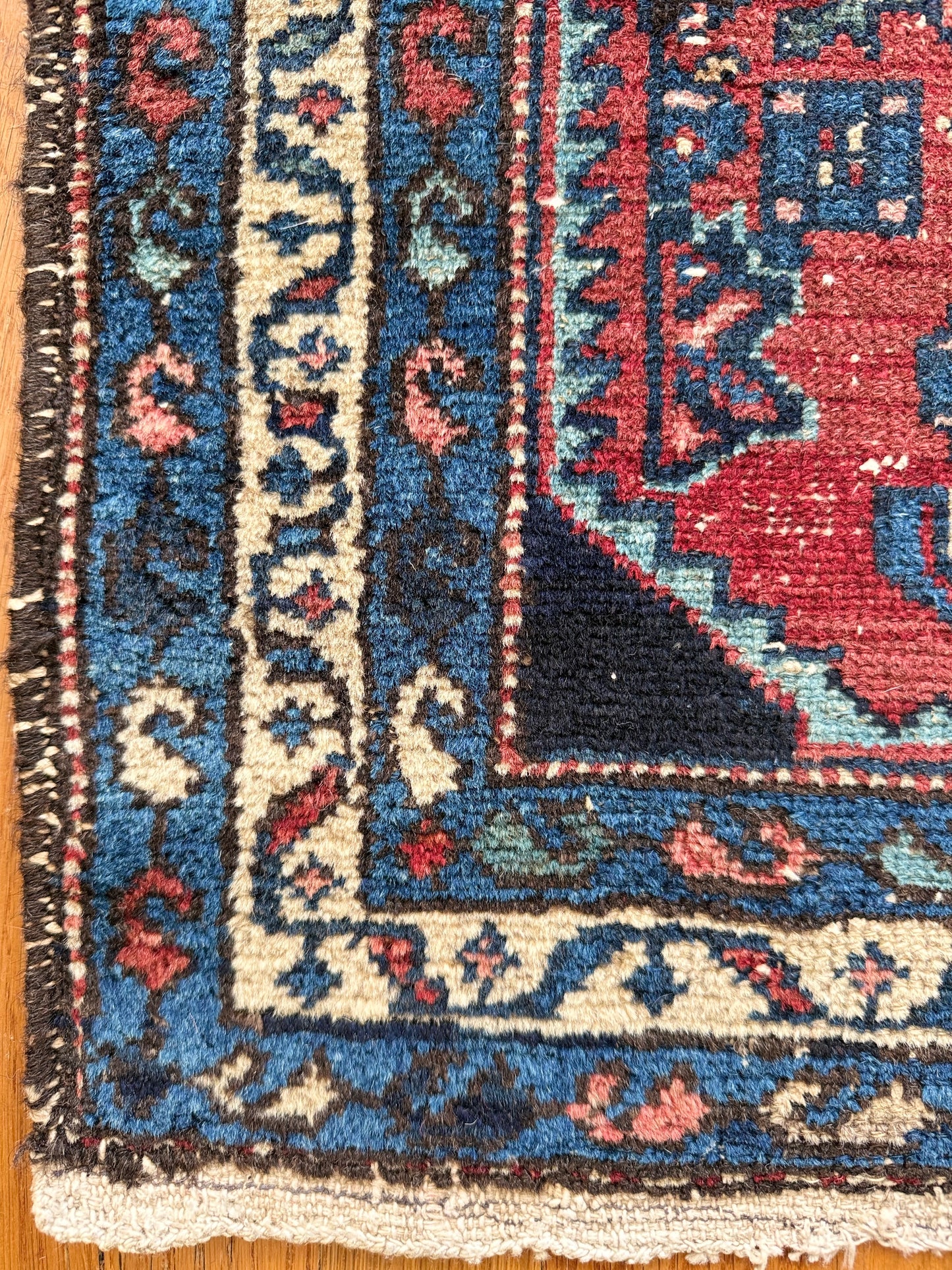 1008 | RARE Deep Blue Antique Baluch with Fiery Red Field; Jewel-Tone Blues | 2.3 x 3.10