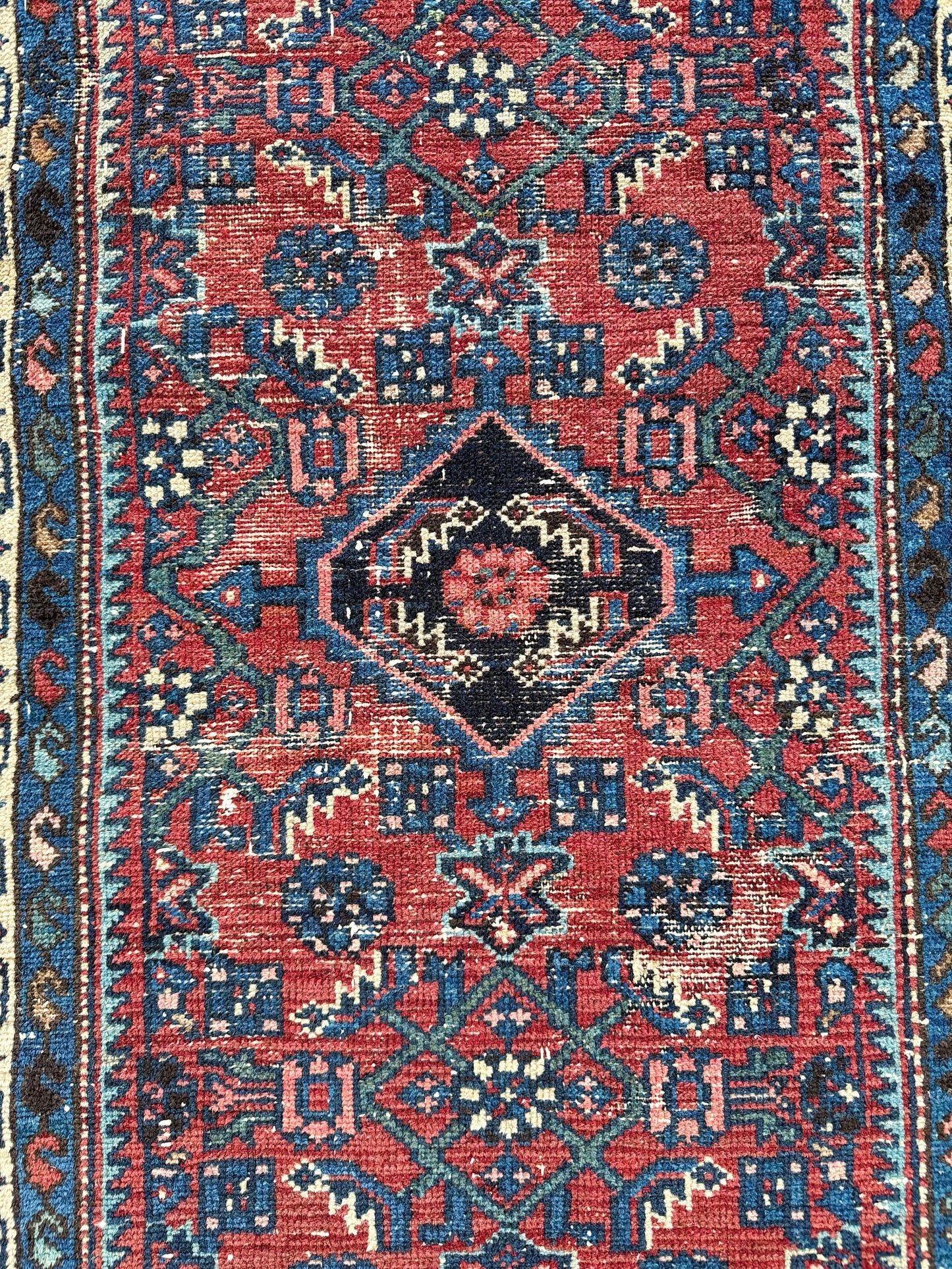 1008 | RARE Deep Blue Antique Baluch with Fiery Red Field; Jewel-Tone Blues | 2.3 x 3.10