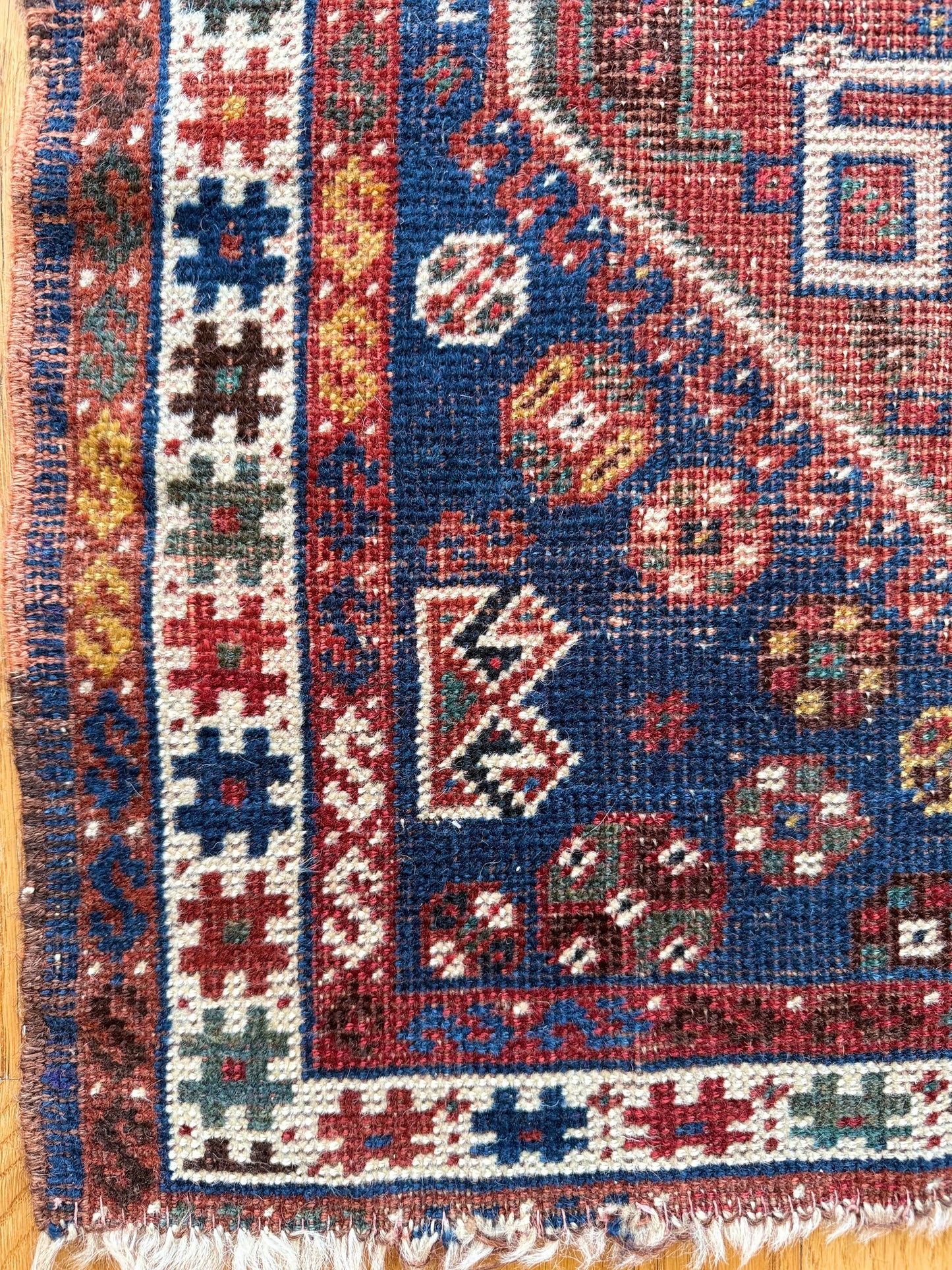 1009 | Aged Persian Hamadan with Deep Navy Field & Bold Tribal Medallions | 2.7 x 4.6