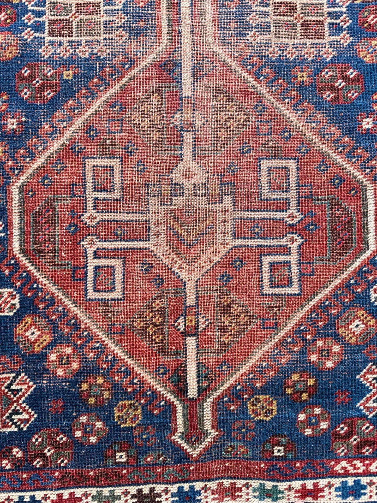 1009 | Aged Persian Hamadan with Deep Navy Field & Bold Tribal Medallions | 2.7 x 4.6