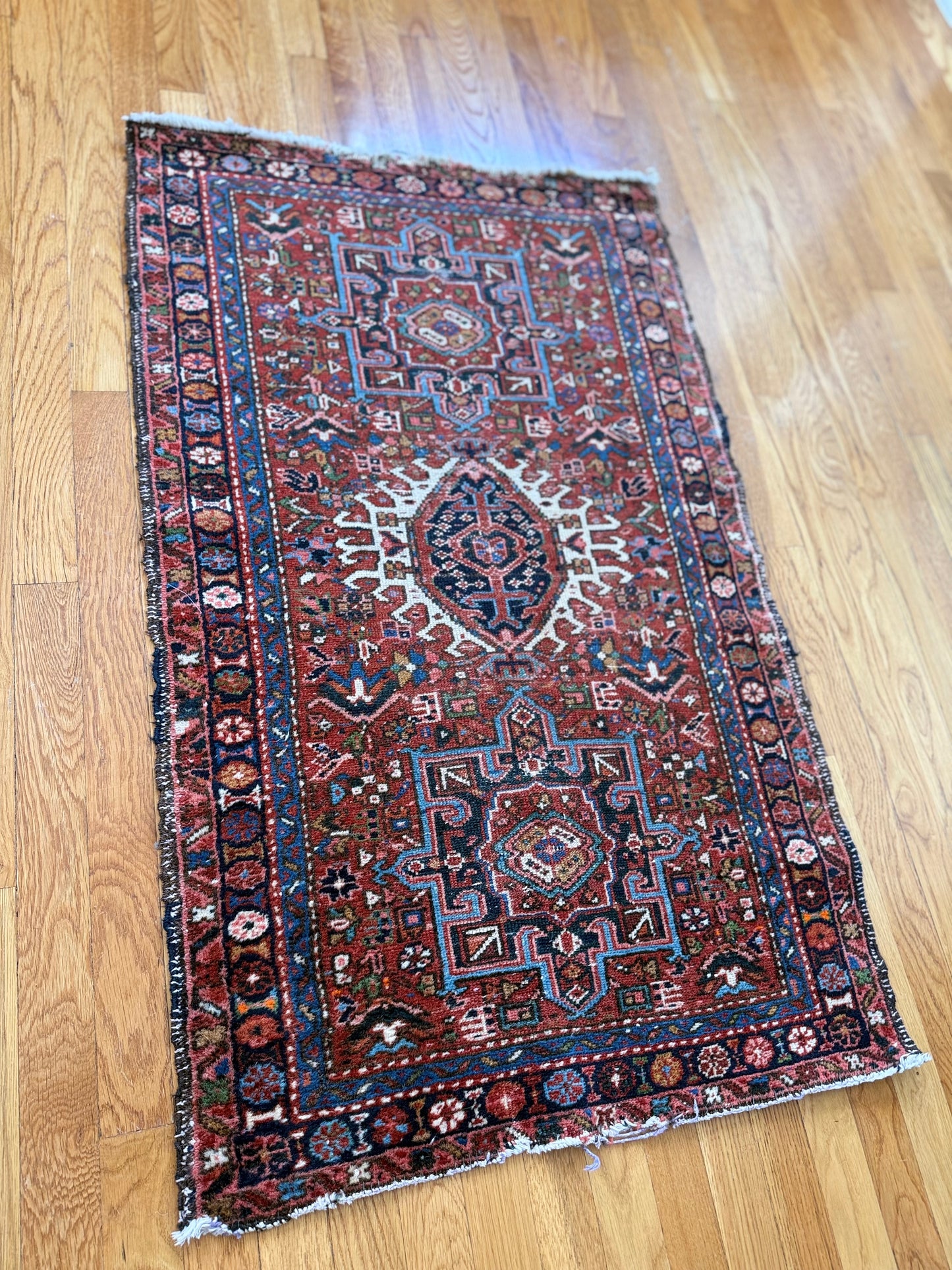 1010 | Gorgeous Bright & Colorful Persian Karaja in Reds, Blues & Jewel-Tone Accents | 2.5 x 3.11