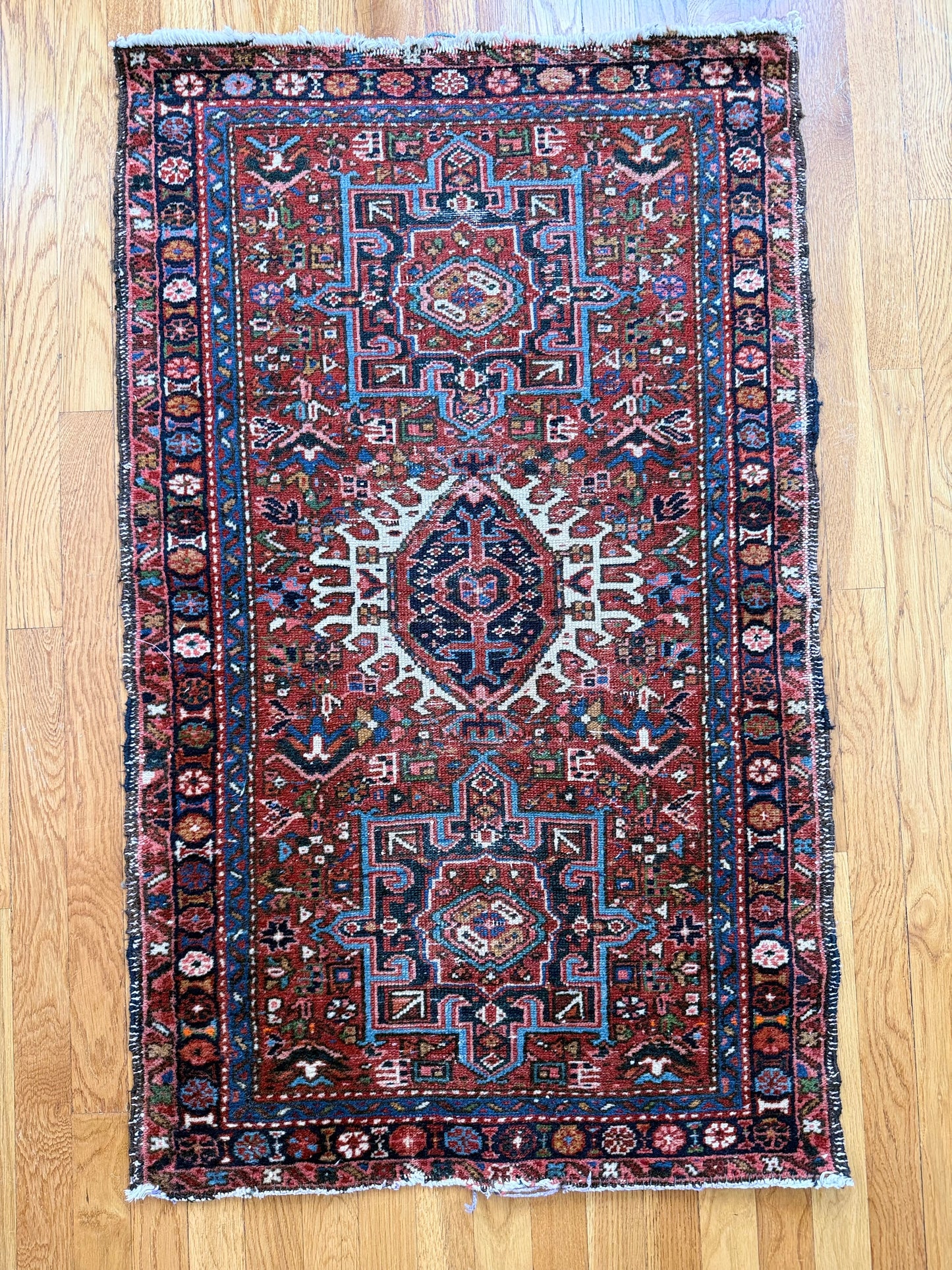 1010 | Gorgeous Bright & Colorful Persian Karaja in Reds, Blues & Jewel-Tone Accents | 2.5 x 3.11