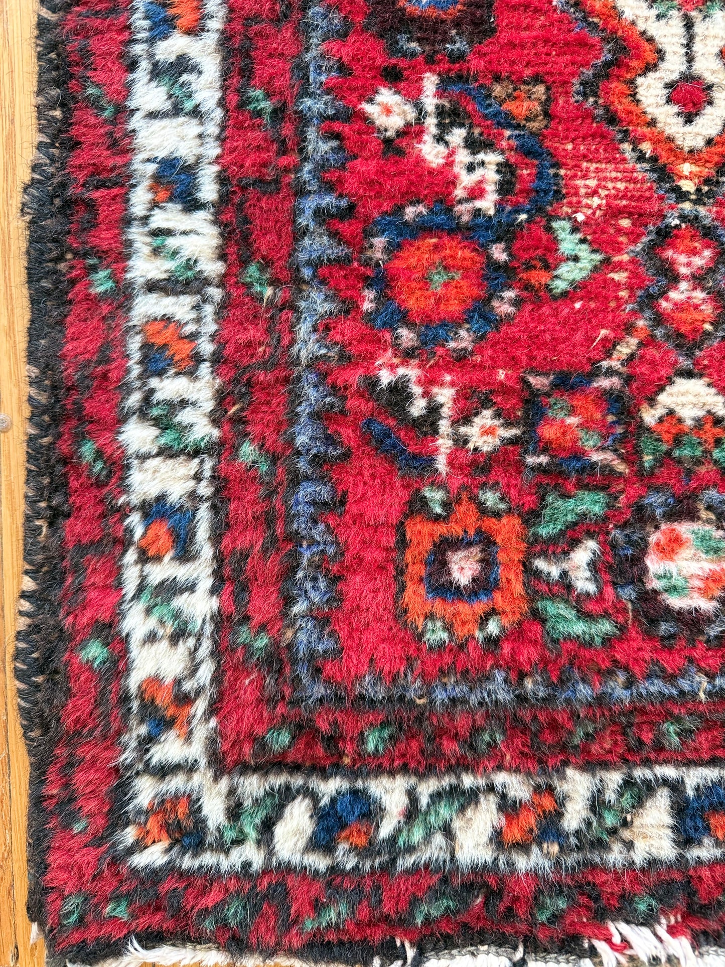 1011 | Classic Persian Karaja with Rich Red Field & Ice Blue Accents | 1.10 x 2.9