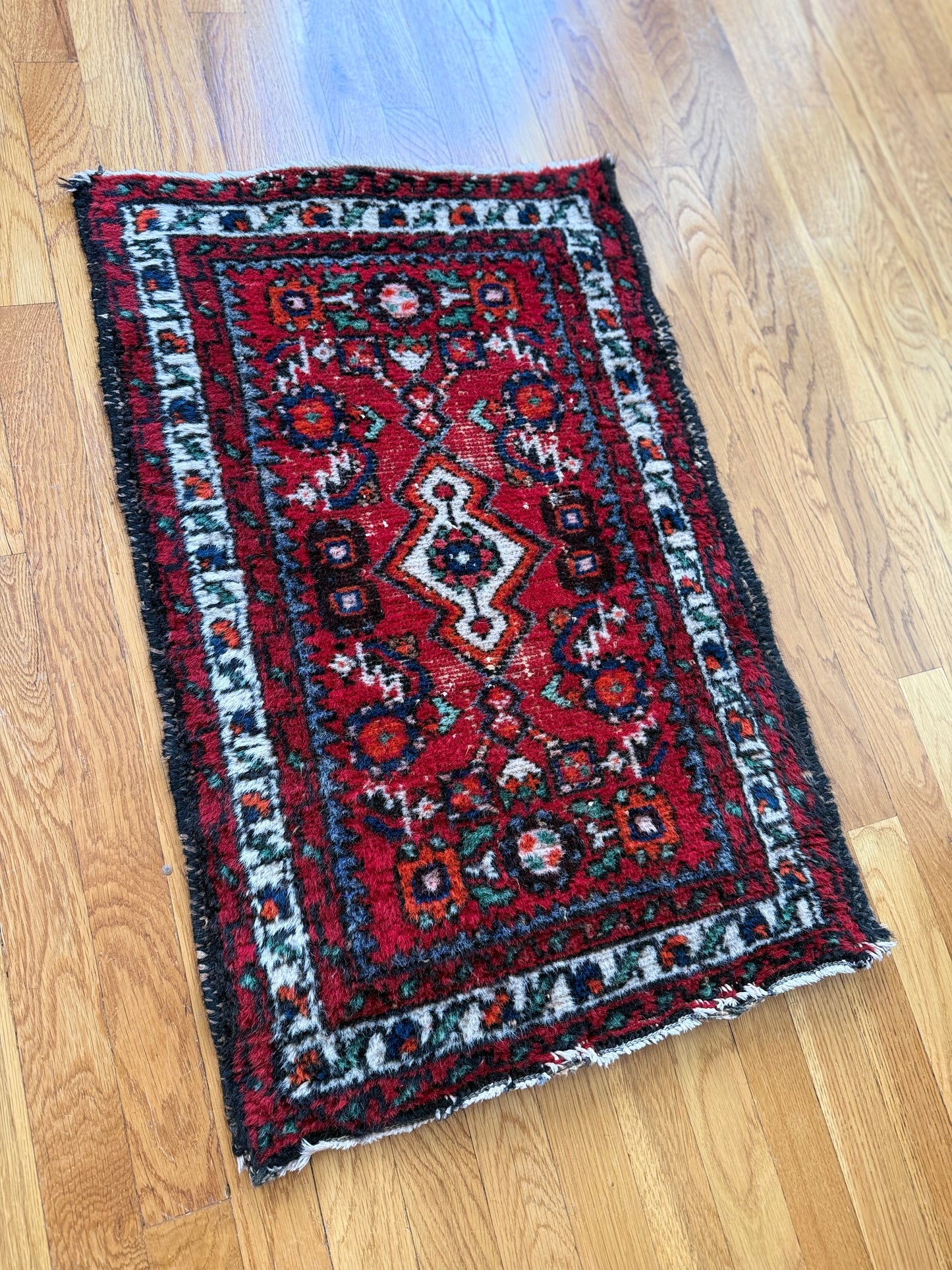 1011 | Classic Persian Karaja with Rich Red Field & Ice Blue Accents | 1.10 x 2.9