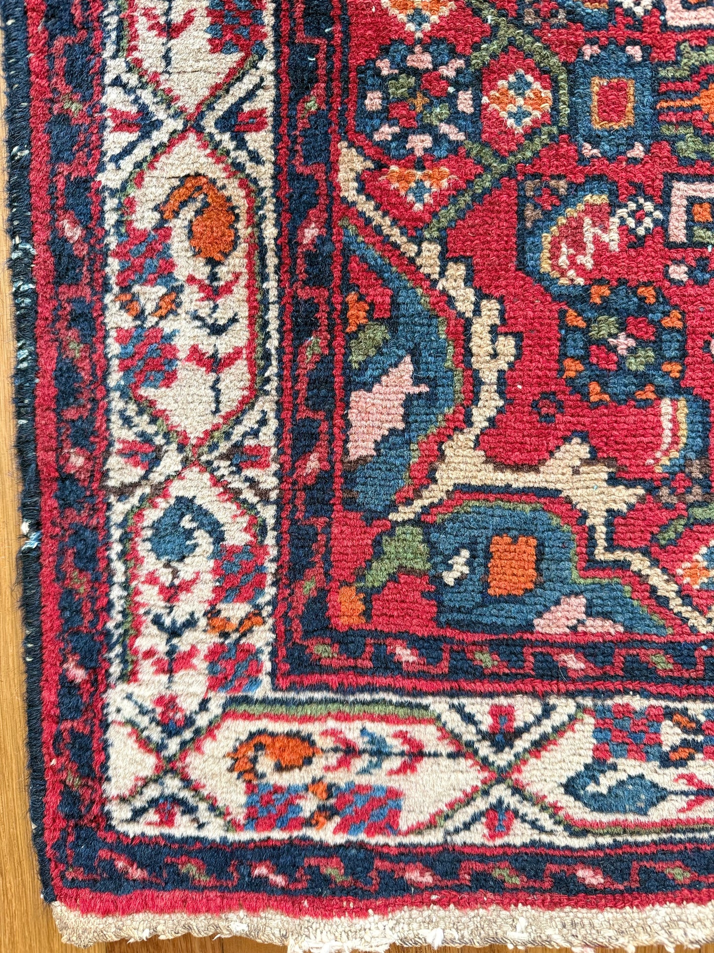 1012 | Character-Rich Vintage Persian Rug with Classic Herati Pattern in Madder Red & Deep Navy | 2.5 x 4.3