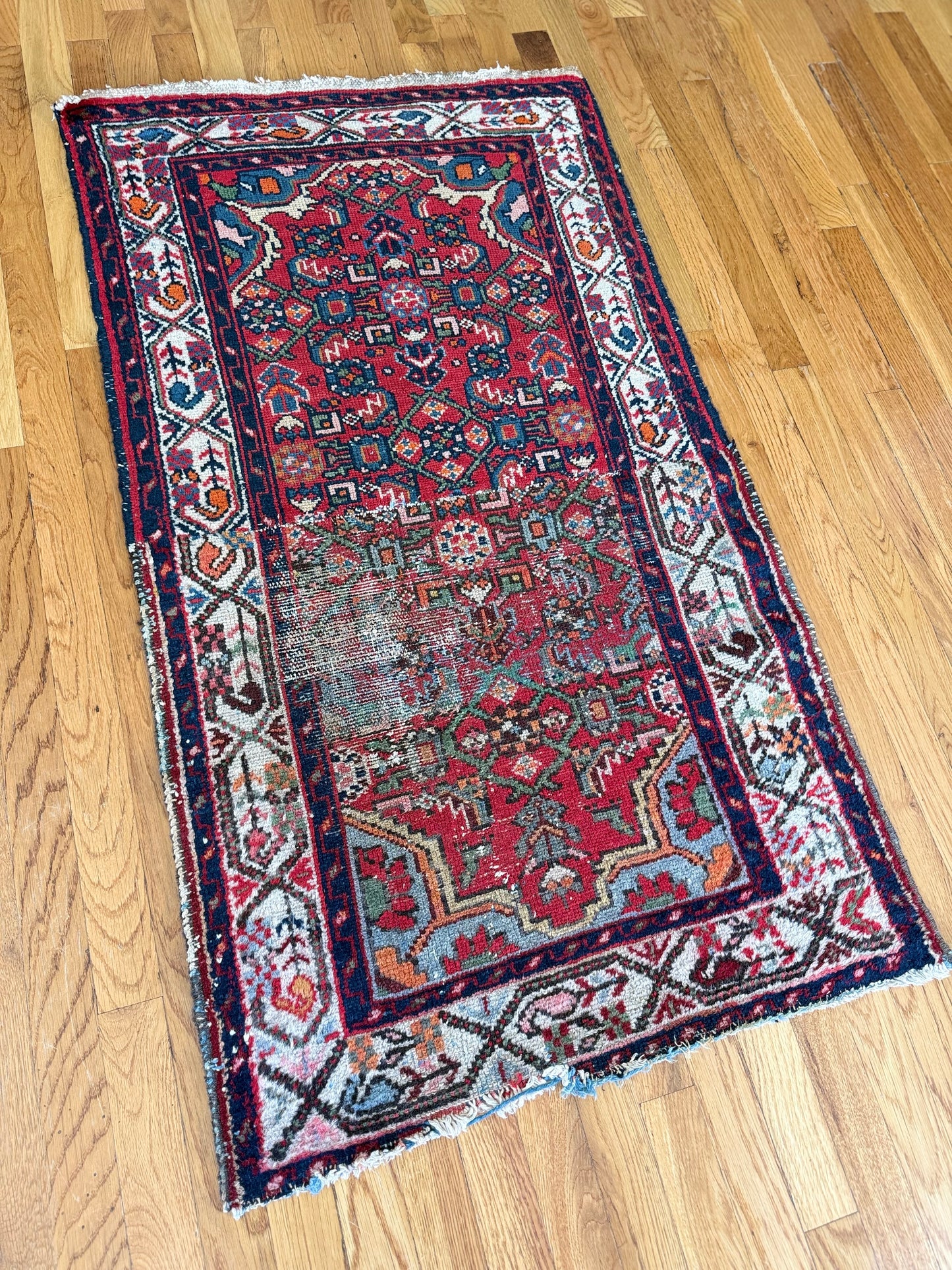 1012 | Character-Rich Vintage Persian Rug with Classic Herati Pattern in Madder Red & Deep Navy | 2.5 x 4.3
