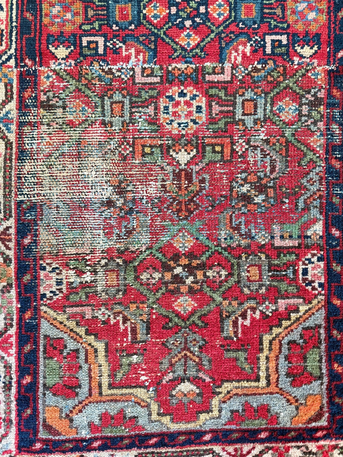 1012 | Character-Rich Vintage Persian Rug with Classic Herati Pattern in Madder Red & Deep Navy | 2.5 x 4.3