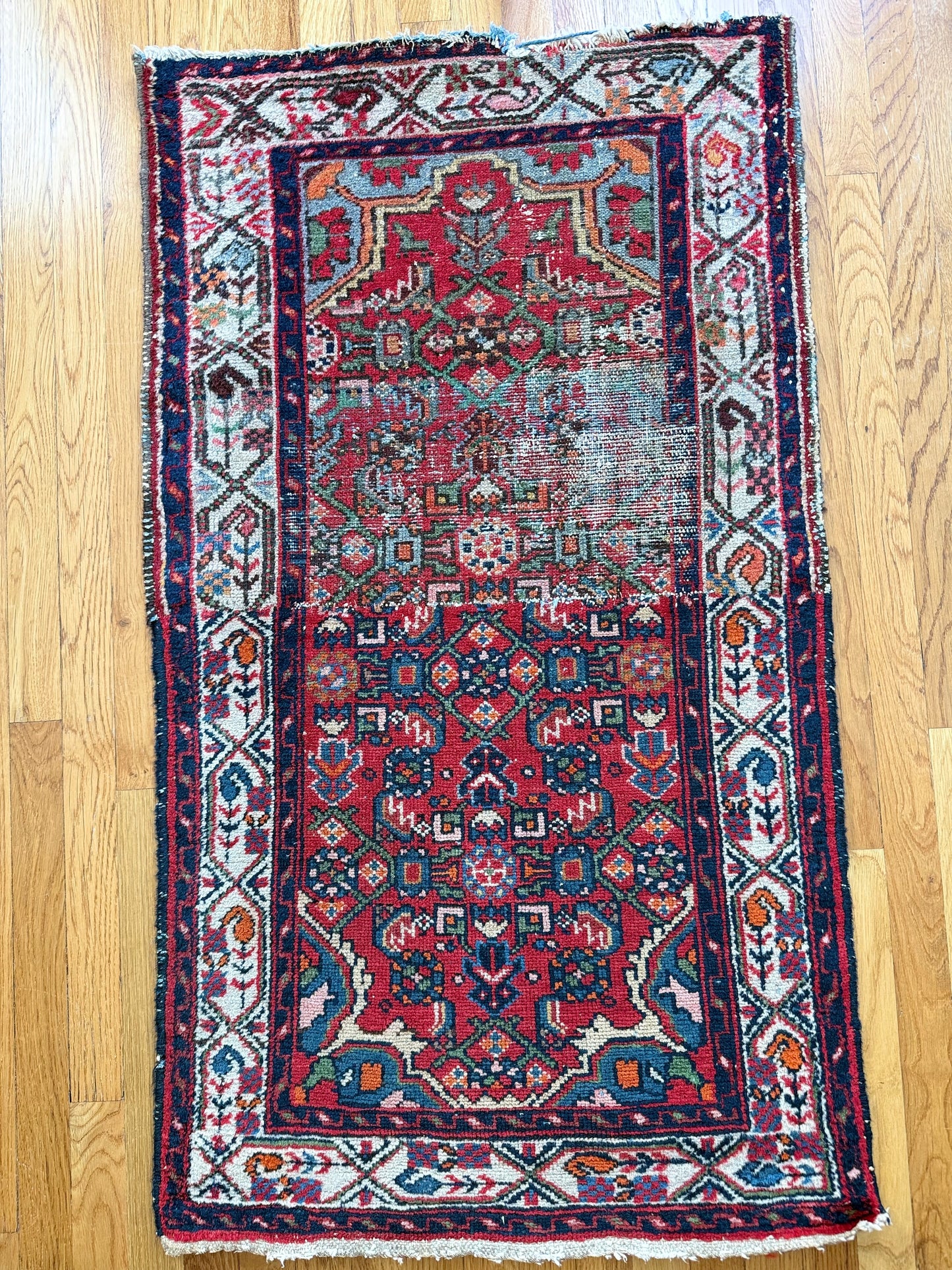 1012 | Character-Rich Vintage Persian Rug with Classic Herati Pattern in Madder Red & Deep Navy | 2.5 x 4.3