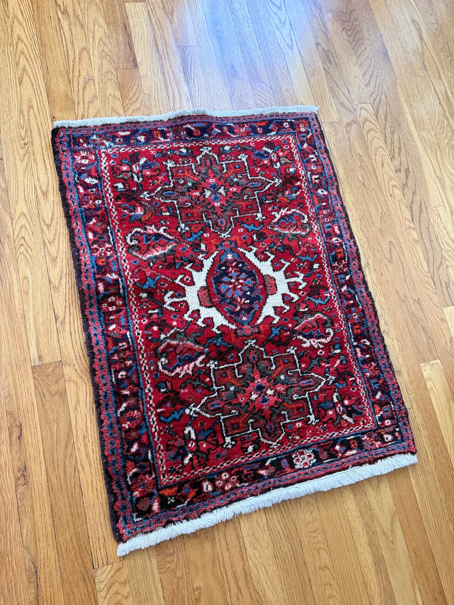 1015 | Plush Little Persian Karaja in Bold Red with Blue Accents | 2.2 x 3.0