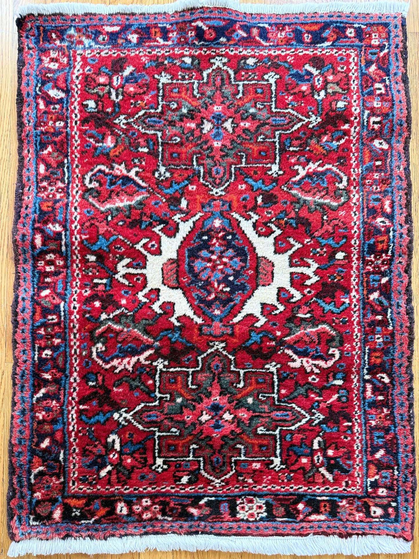 1015 | Plush Little Persian Karaja in Bold Red with Blue Accents | 2.2 x 3.0