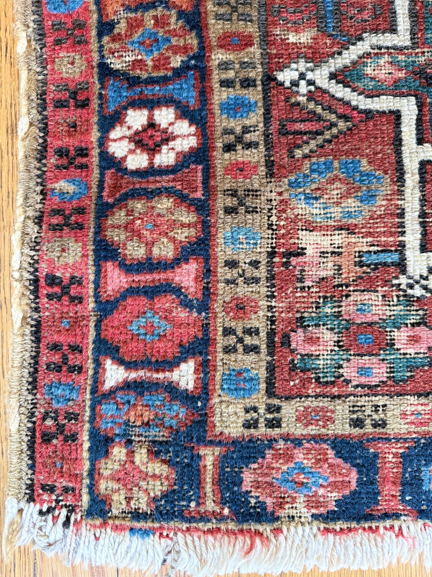 1016 | WOW - Amazing Antique Persian Karaja with Electric Blue Medallions & Colorful Tribal Borders | 2.10 x 4.3