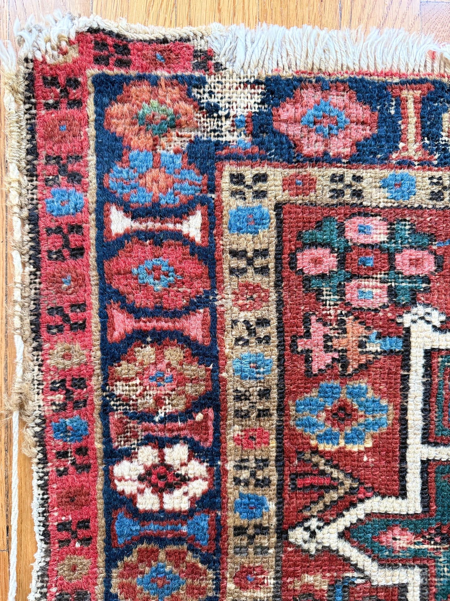 1016 | WOW - Amazing Antique Persian Karaja with Electric Blue Medallions & Colorful Tribal Borders | 2.10 x 4.3