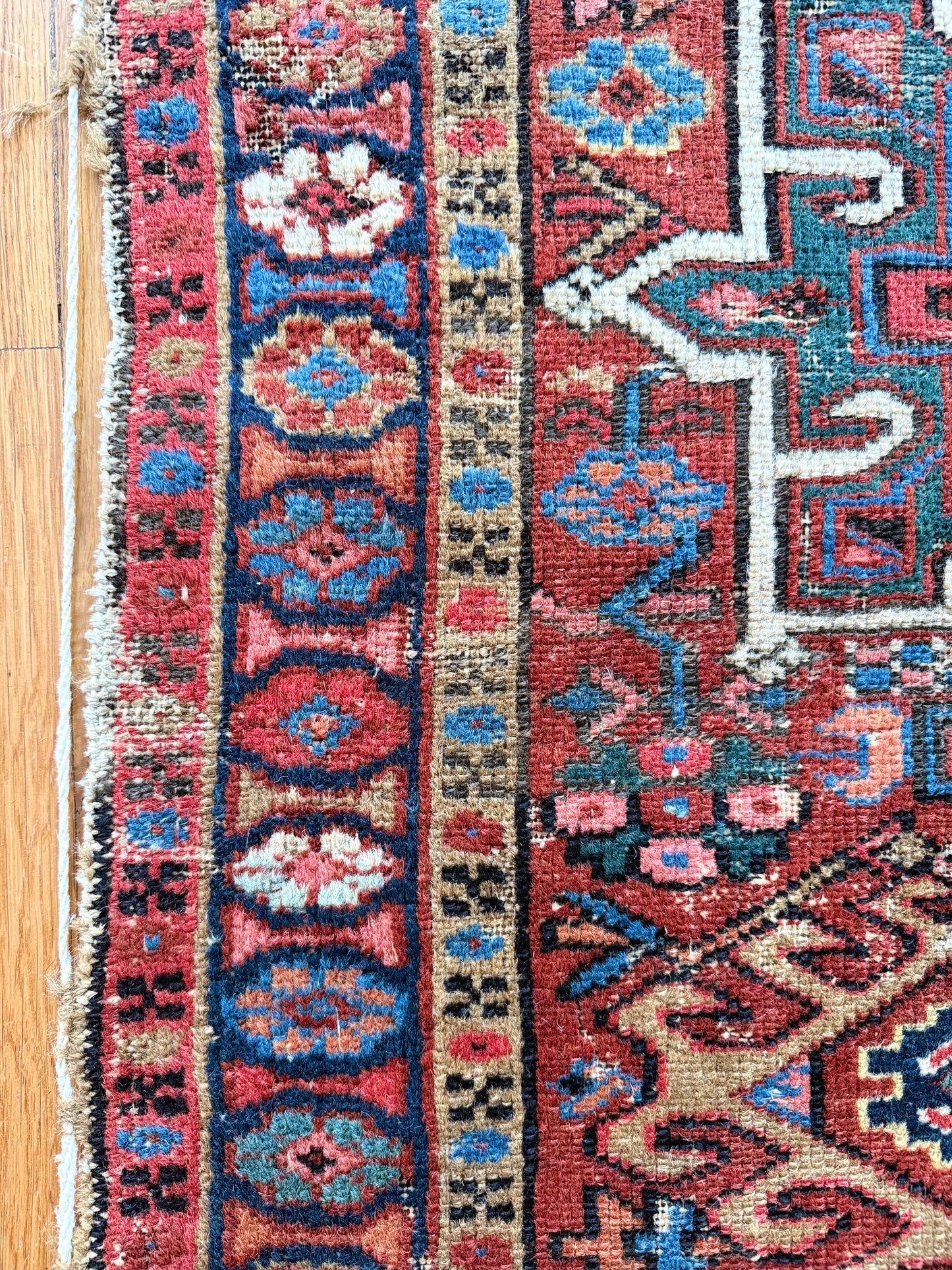 1016 | WOW - Amazing Antique Persian Karaja with Electric Blue Medallions & Colorful Tribal Borders | 2.10 x 4.3
