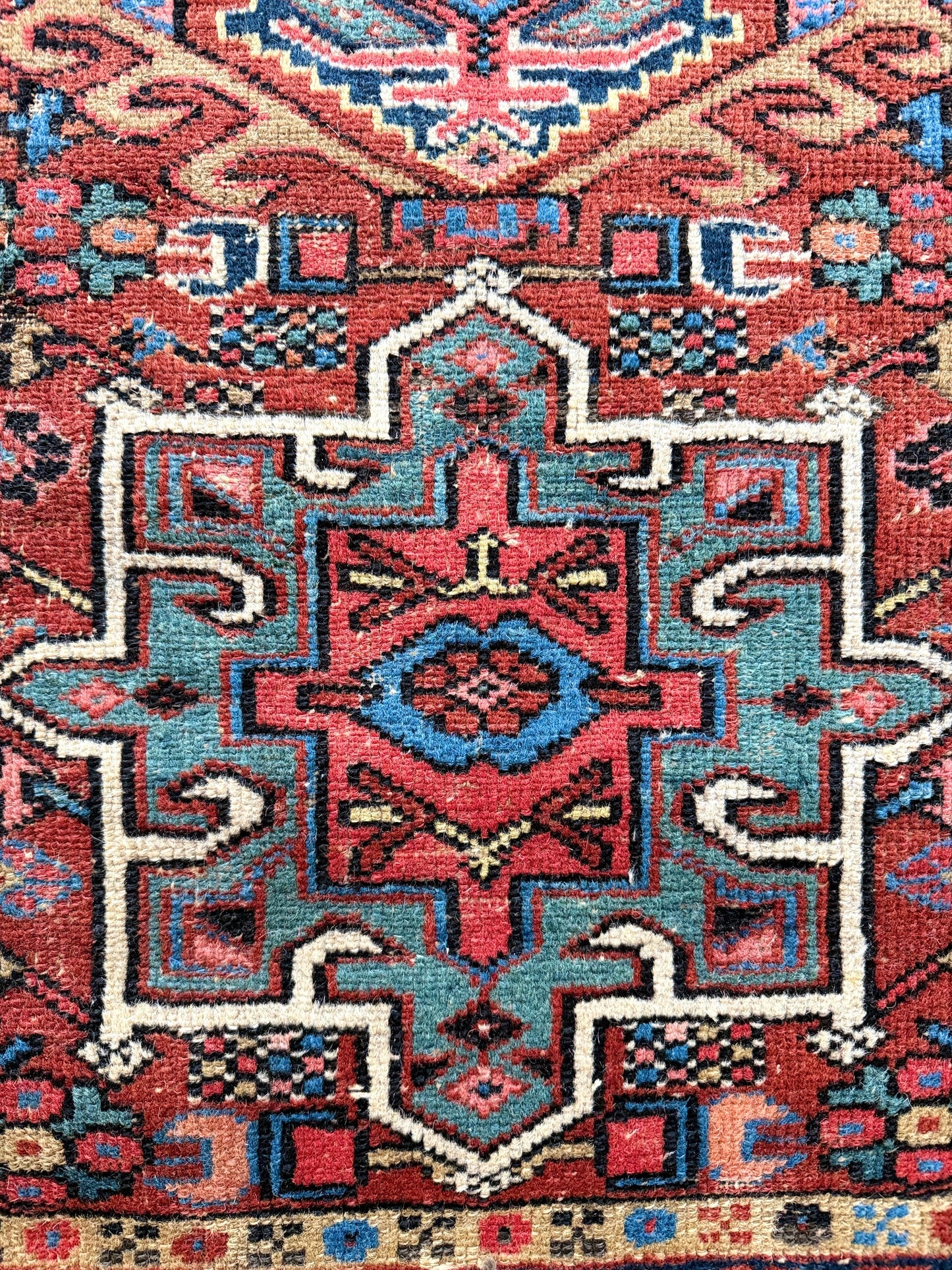 1016 | WOW - Amazing Antique Persian Karaja with Electric Blue Medallions & Colorful Tribal Borders | 2.10 x 4.3