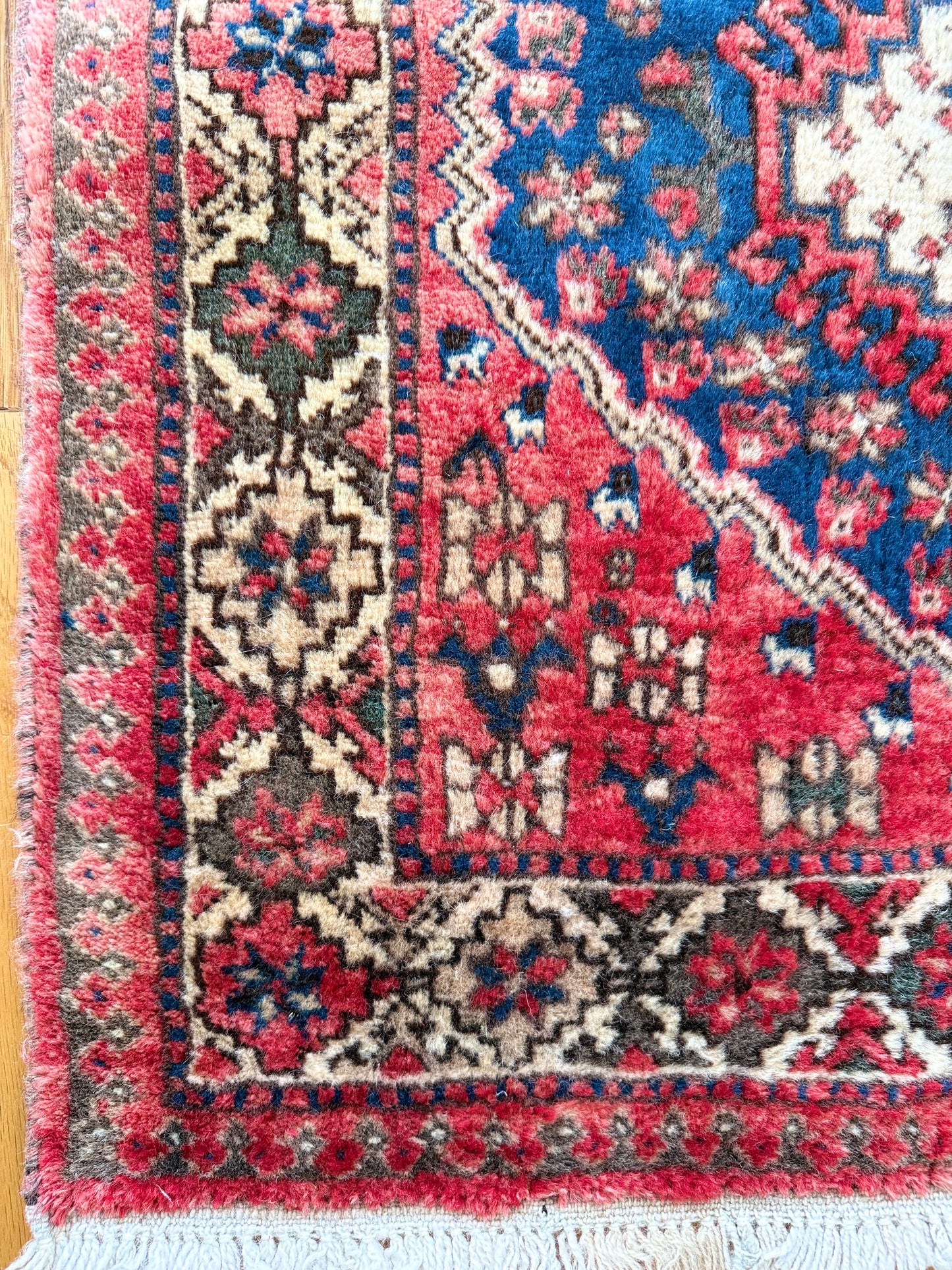 1018 | Striking Indigo Persian Runner with Diamond Medallion Chain & Crimson Herati Borders | 2.9 x 6.5