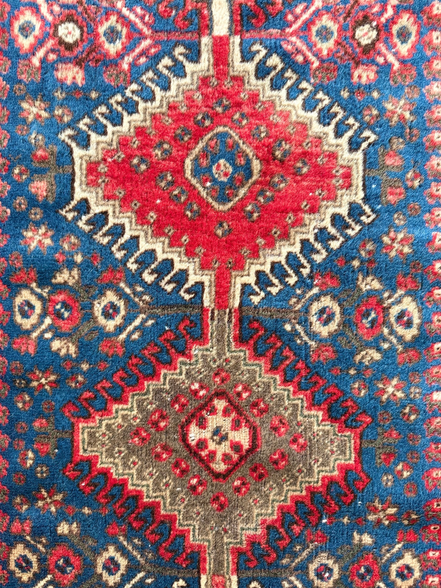 1018 | Striking Indigo Persian Runner with Diamond Medallion Chain & Crimson Herati Borders | 2.9 x 6.5