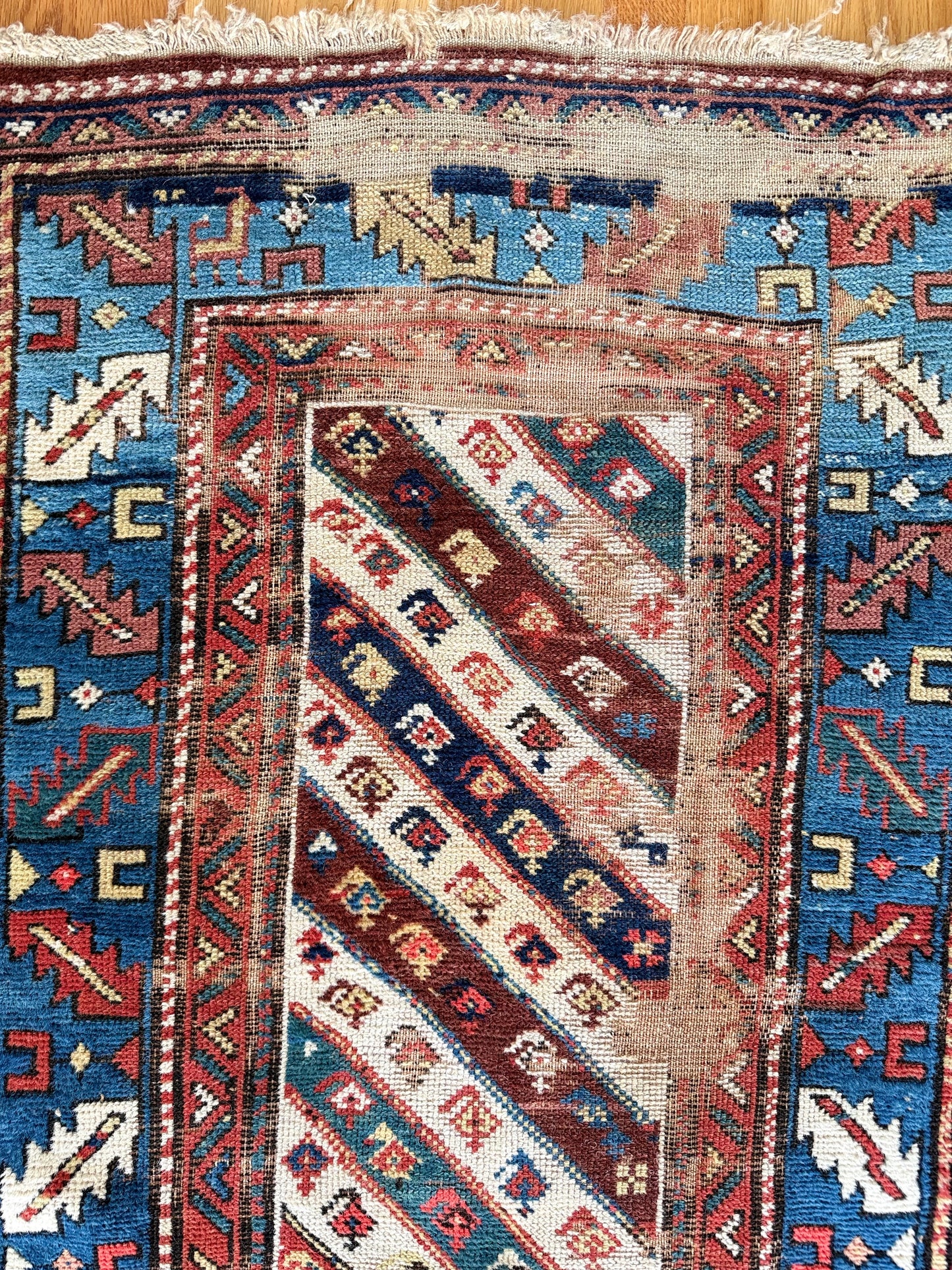 1021 | SPECTACULAR Antique Kurdish Runner with Indigo Stripes, Tribal Geometry & Century-Old Patina | 2.9 x 9.7