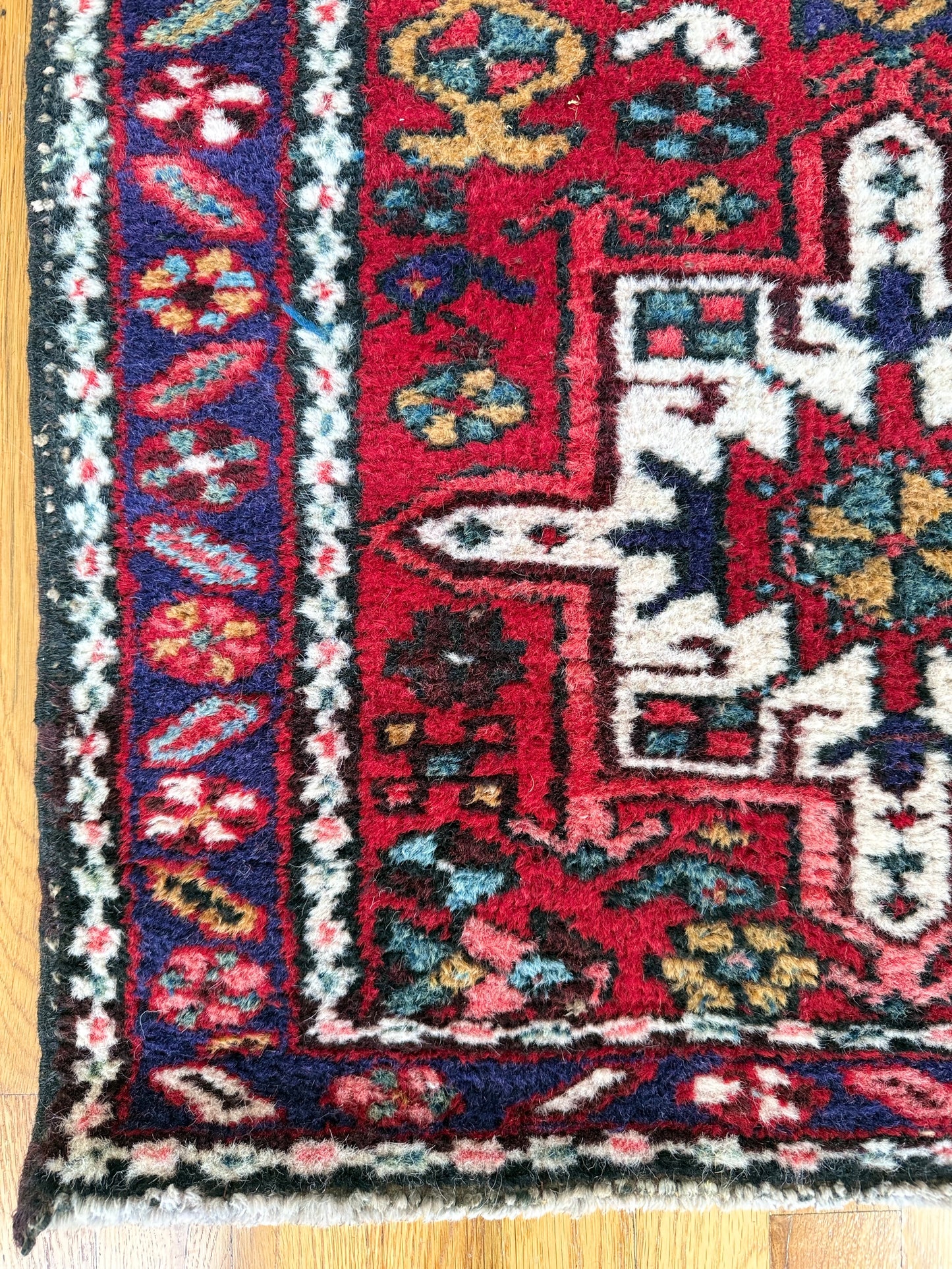 1023 | MINT 1930's Persian Karaja with Electric Reds, Sapphire Blues & Jewel-Toned Medallions | 2.5 x 4.3