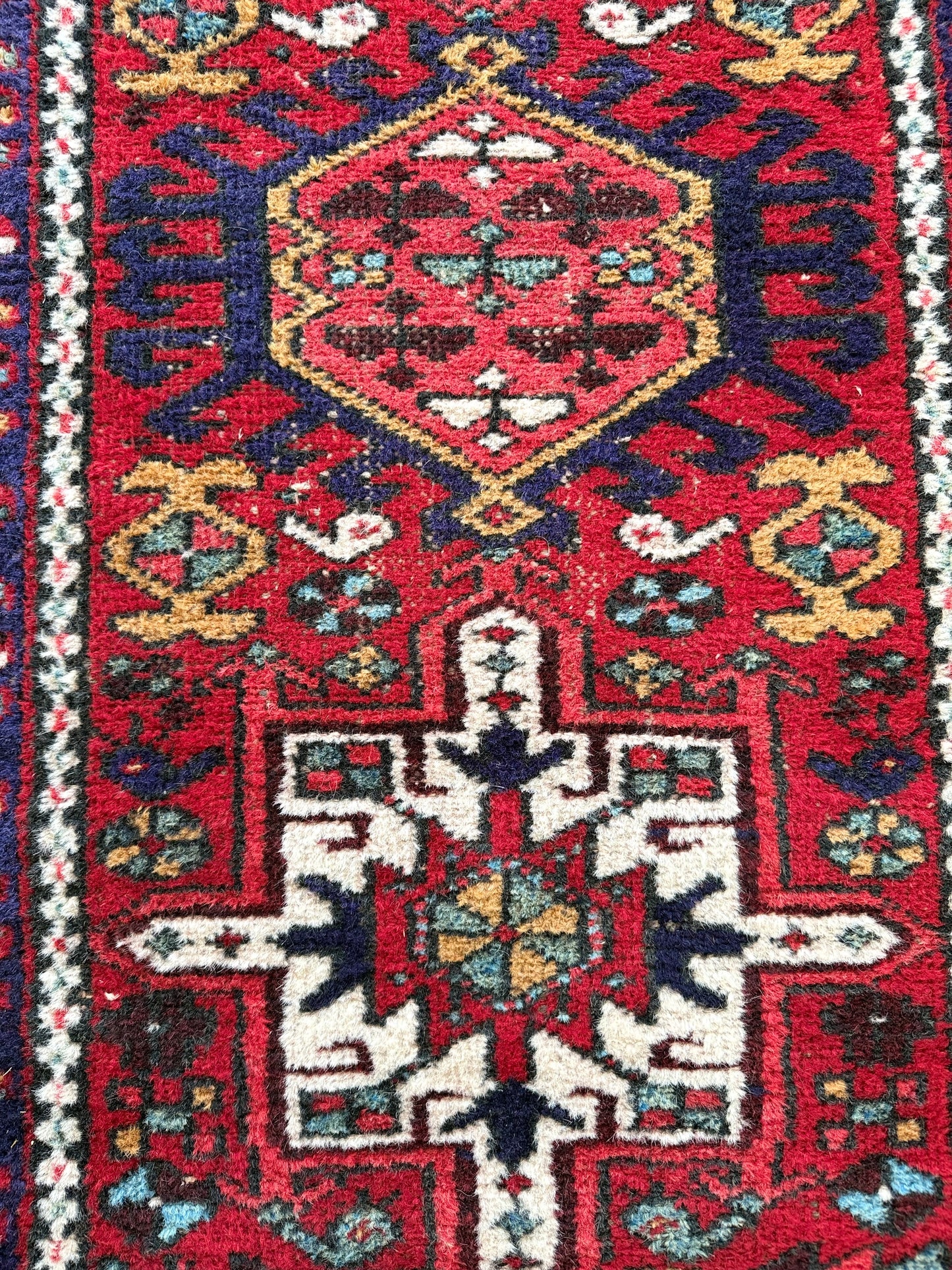 1023 | MINT 1930's Persian Karaja with Electric Reds, Sapphire Blues & Jewel-Toned Medallions | 2.5 x 4.3
