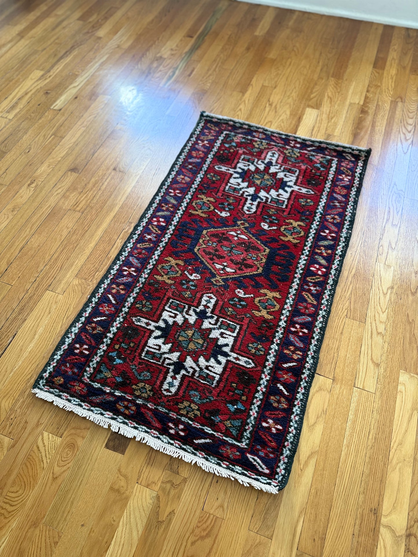 1023 | MINT 1930's Persian Karaja with Electric Reds, Sapphire Blues & Jewel-Toned Medallions | 2.5 x 4.3