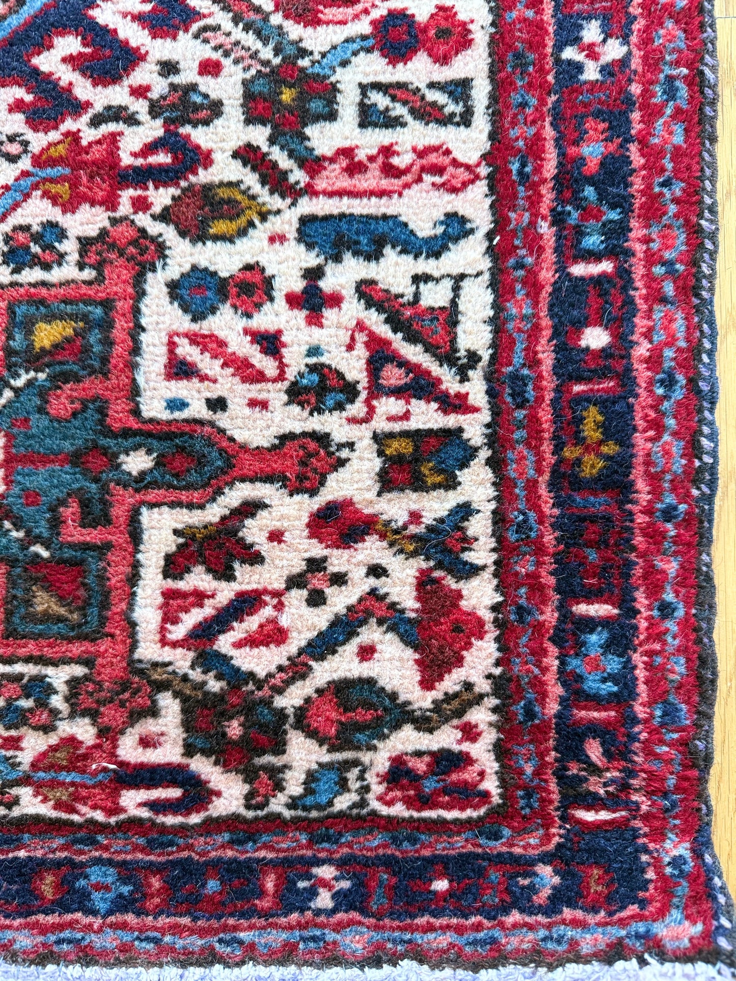1025 | Sooo Good 1930's Ivory-Ground Karaja with Triple Tribal Medallions | 2.1 x 2.11