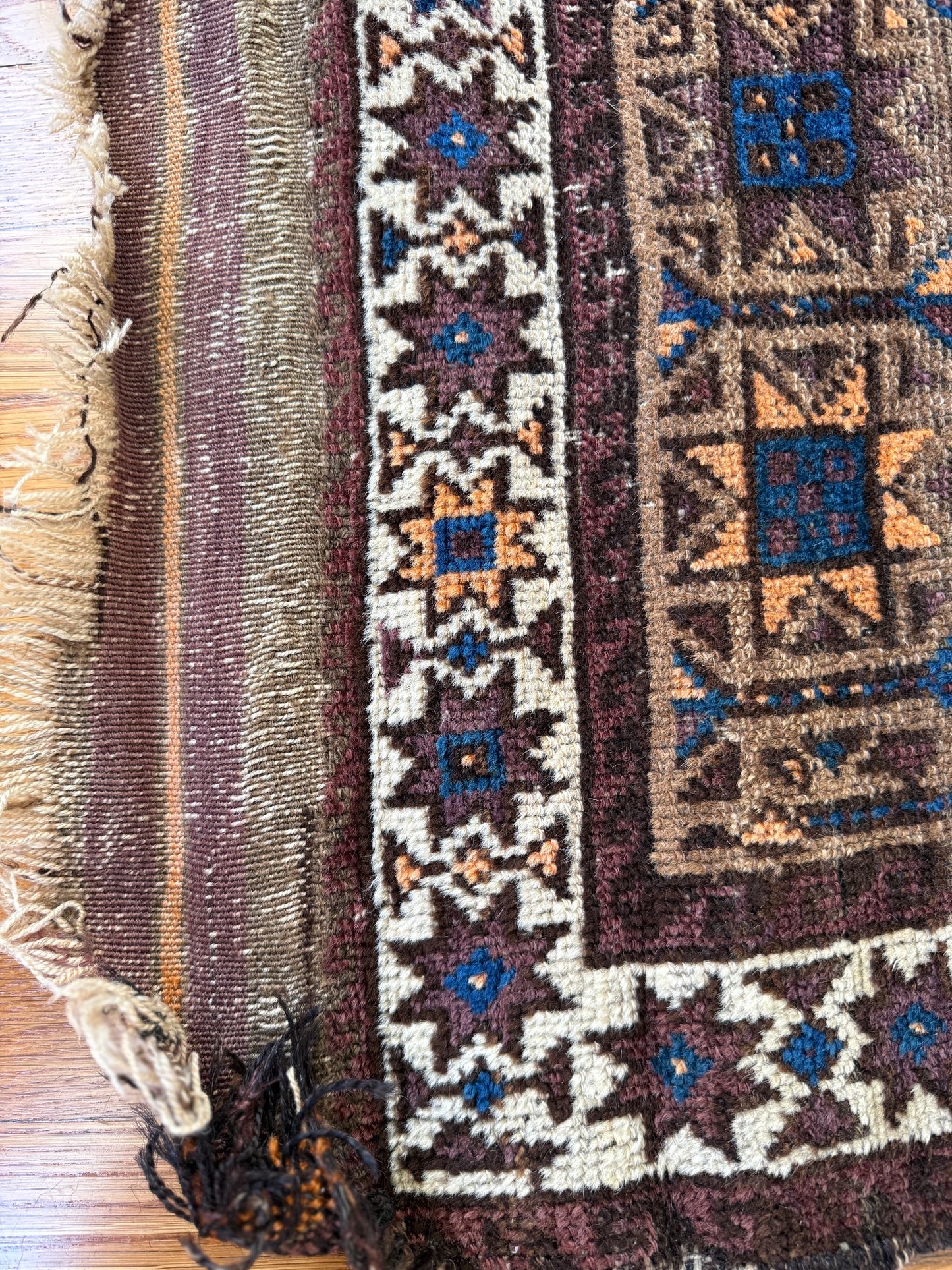 1026 | Beautifully Beat-Up Antique Baluch with Indigo Stars & Desert Patina | 2.7 x 4.5