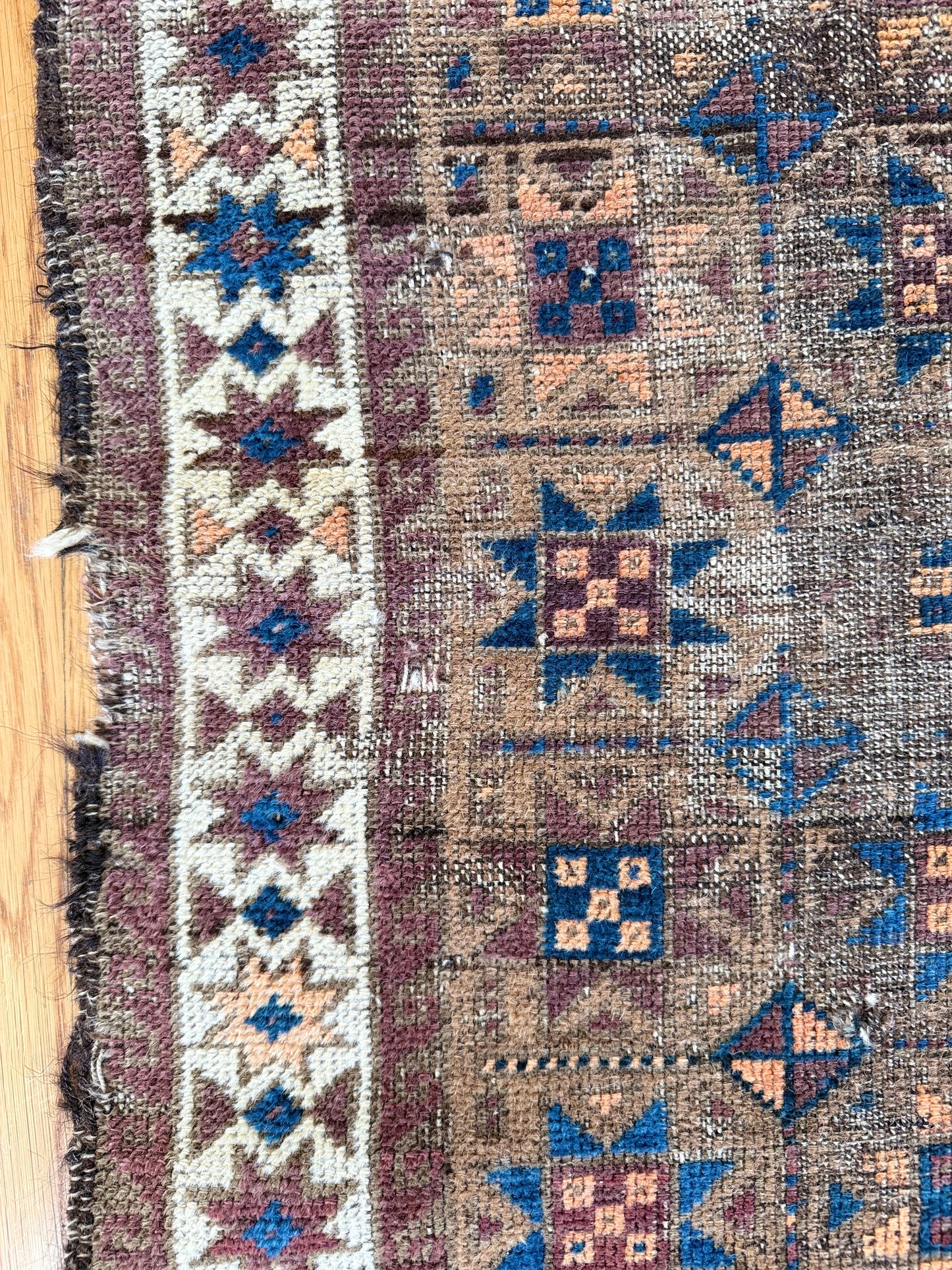 1026 | Beautifully Beat-Up Antique Baluch with Indigo Stars & Desert Patina | 2.7 x 4.5