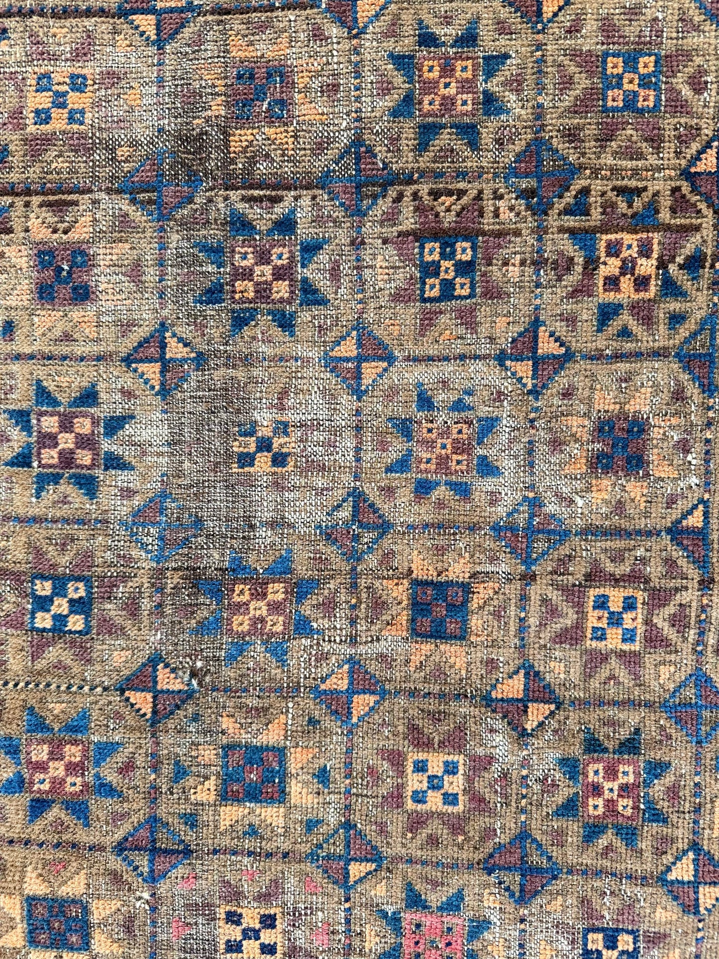 1026 | Beautifully Beat-Up Antique Baluch with Indigo Stars & Desert Patina | 2.7 x 4.5