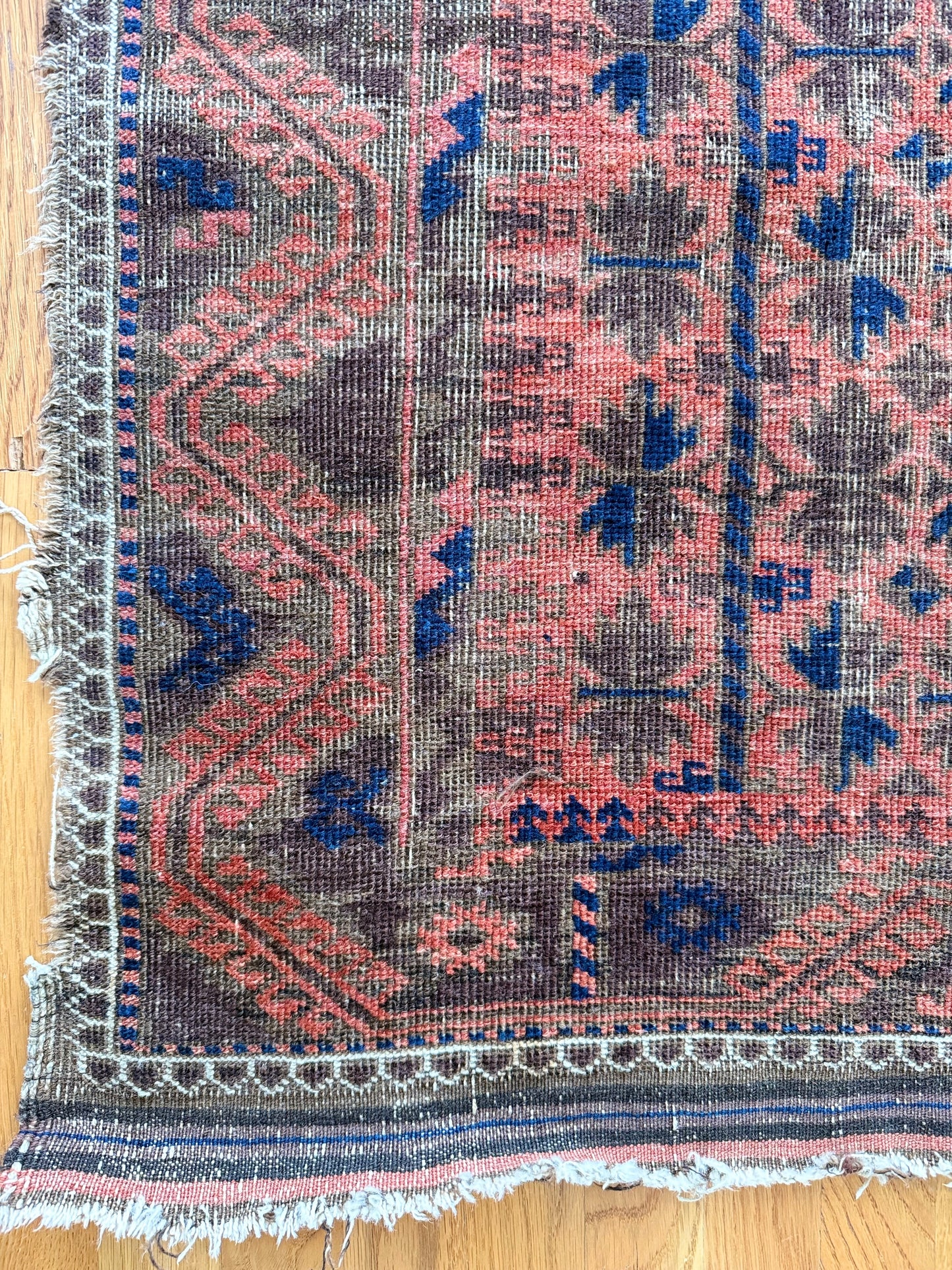 1027 | Dangerously Good Antique Malayer Runner with Dusty Rose Field & Midnight Indigo Motifs | 2.11 x 5.3