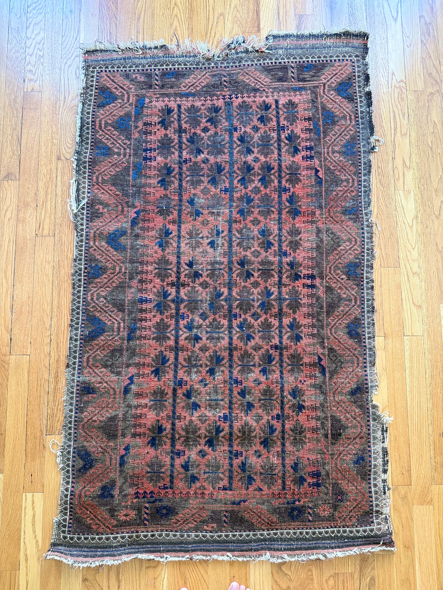 1027 | Dangerously Good Antique Malayer Runner with Dusty Rose Field & Midnight Indigo Motifs | 2.11 x 5.3