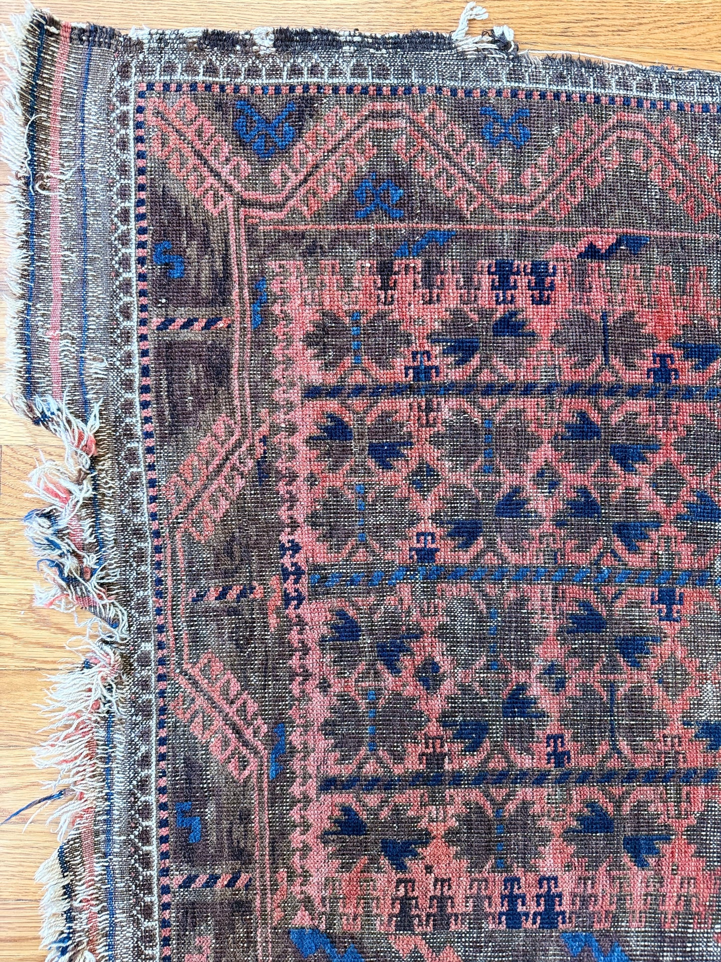 1027 | Dangerously Good Antique Malayer Runner with Dusty Rose Field & Midnight Indigo Motifs | 2.11 x 5.3