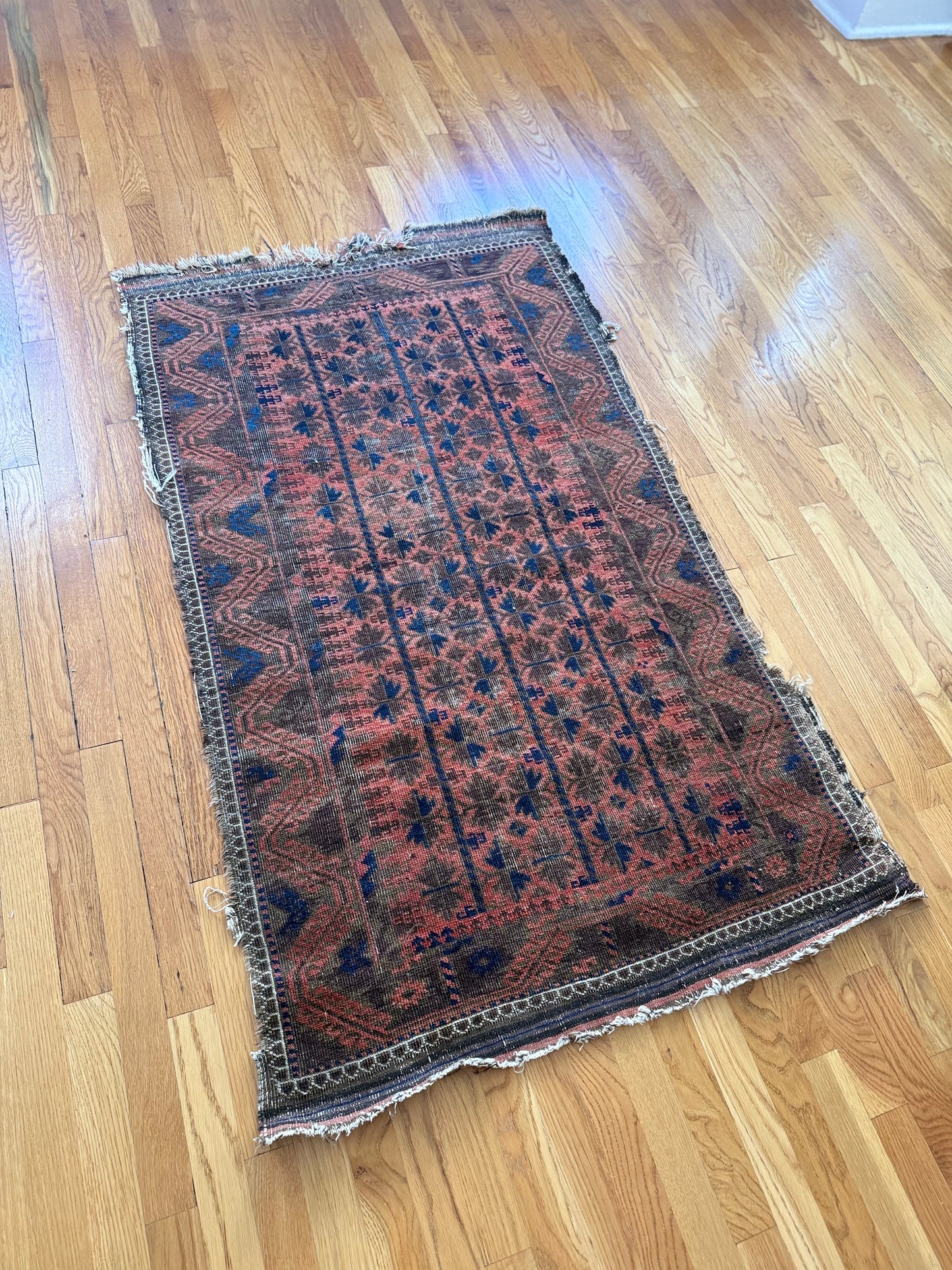 1027 | Dangerously Good Antique Malayer Runner with Dusty Rose Field & Midnight Indigo Motifs | 2.11 x 5.3