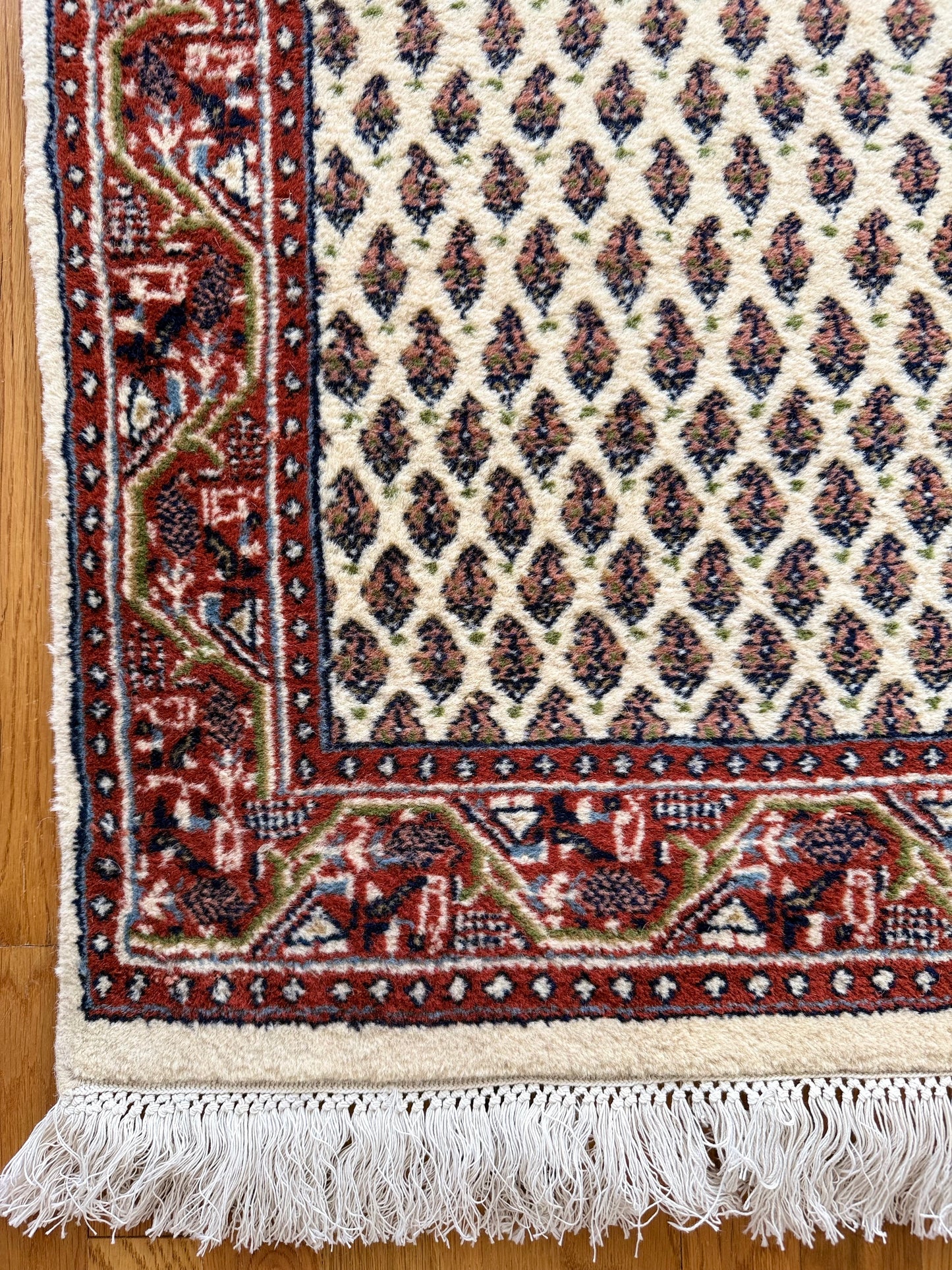 1028 | Charming Vintage Bokhara-Style Rug with Ivory Field & Deep Brick Red Border | 2.1 x 3.1