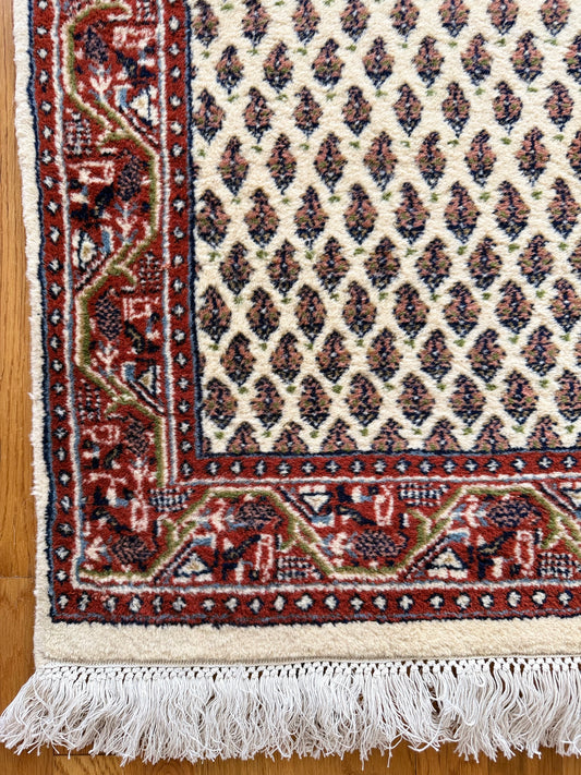 1028 | Charming Vintage Bokhara-Style Rug with Ivory Field & Deep Brick Red Border | 2.1 x 3.1