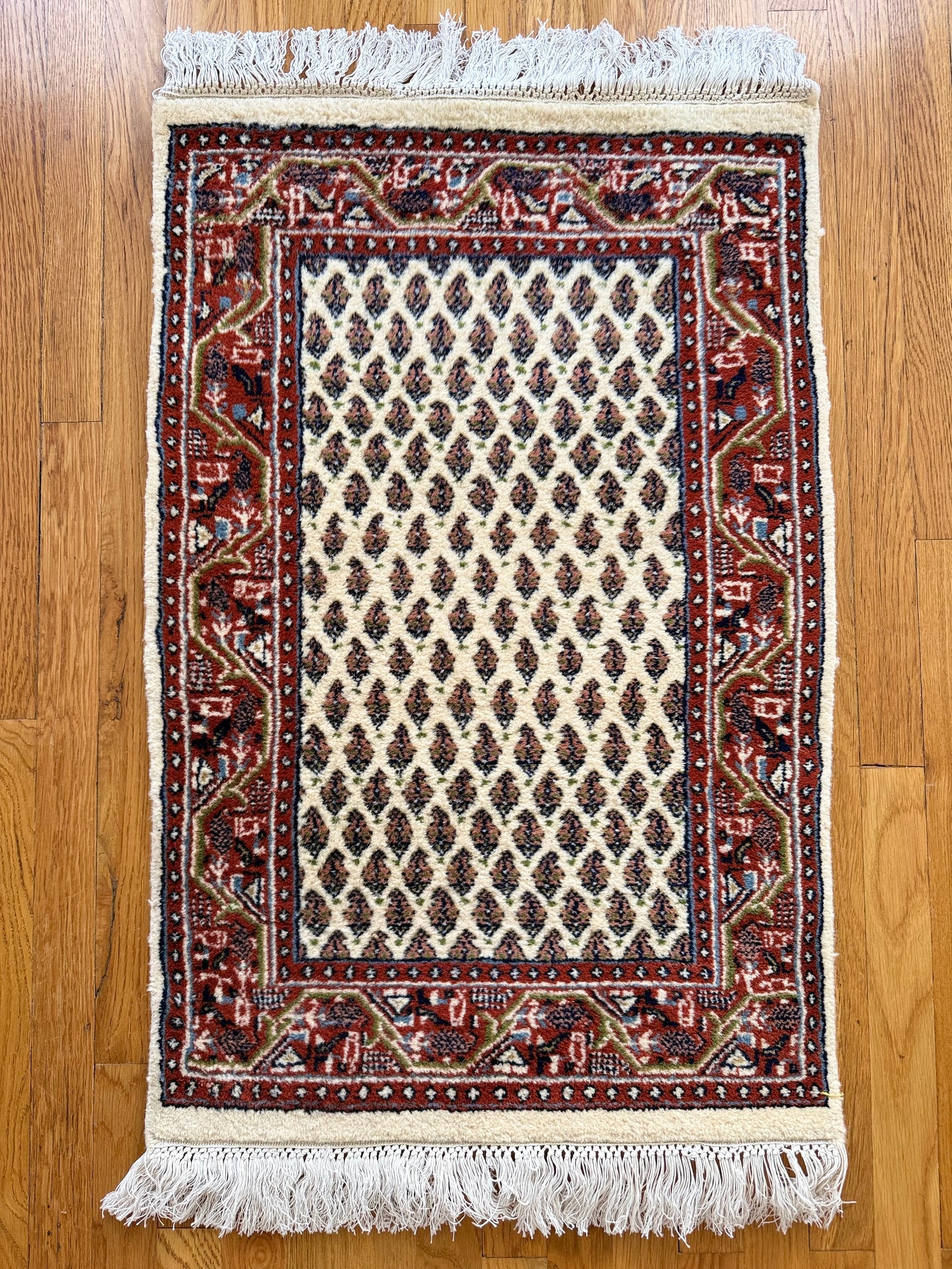 1028 | Charming Vintage Bokhara-Style Rug with Ivory Field & Deep Brick Red Border | 2.1 x 3.1