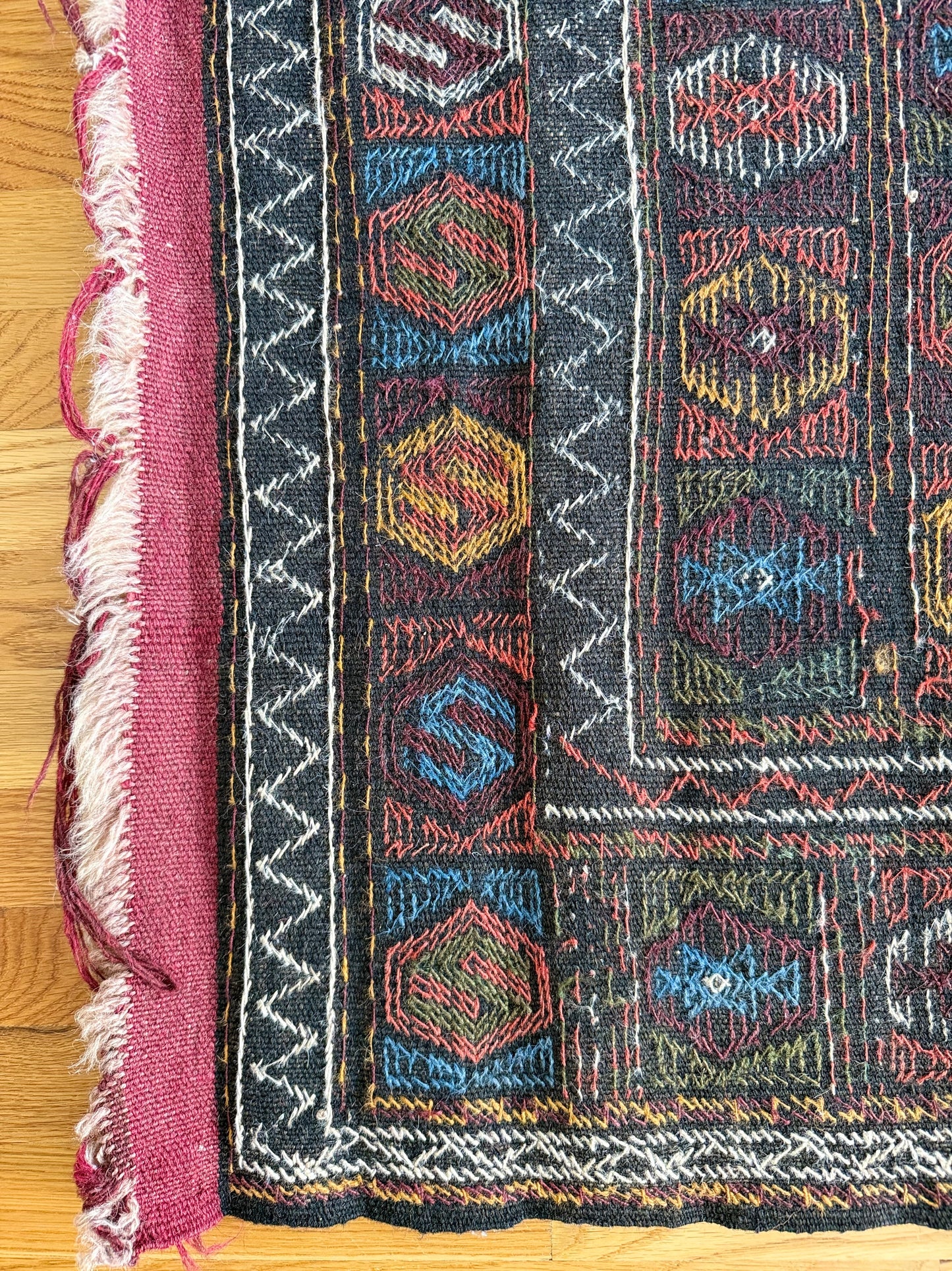 1032 | Obscenely Good Antique Soumak with Saturated Jewel-Tone Geometry | 3.2 x 5.11