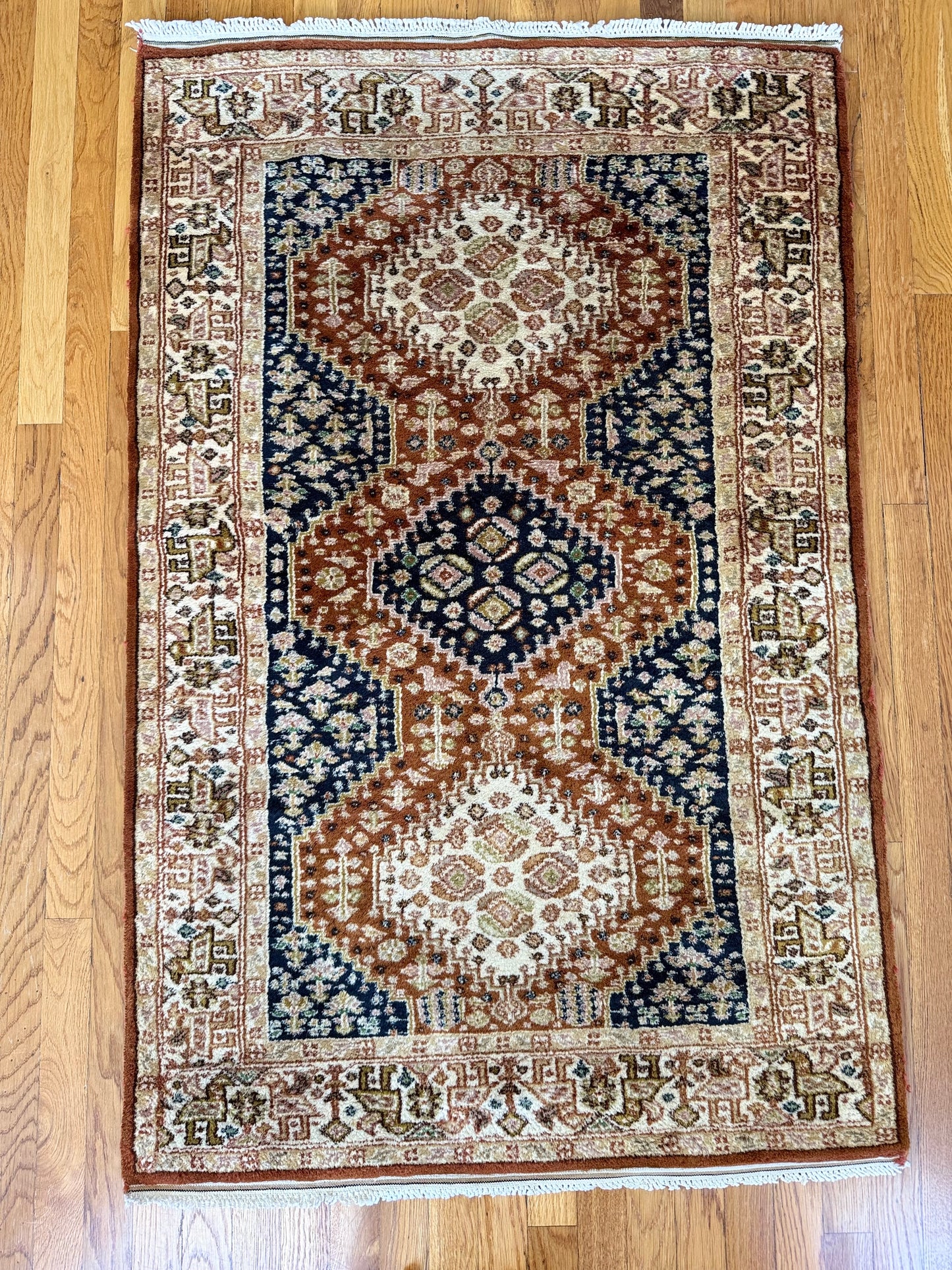 1033 | Pretty Antique Village Rug with Triple Medallion Drama | 3.0 x 4.8