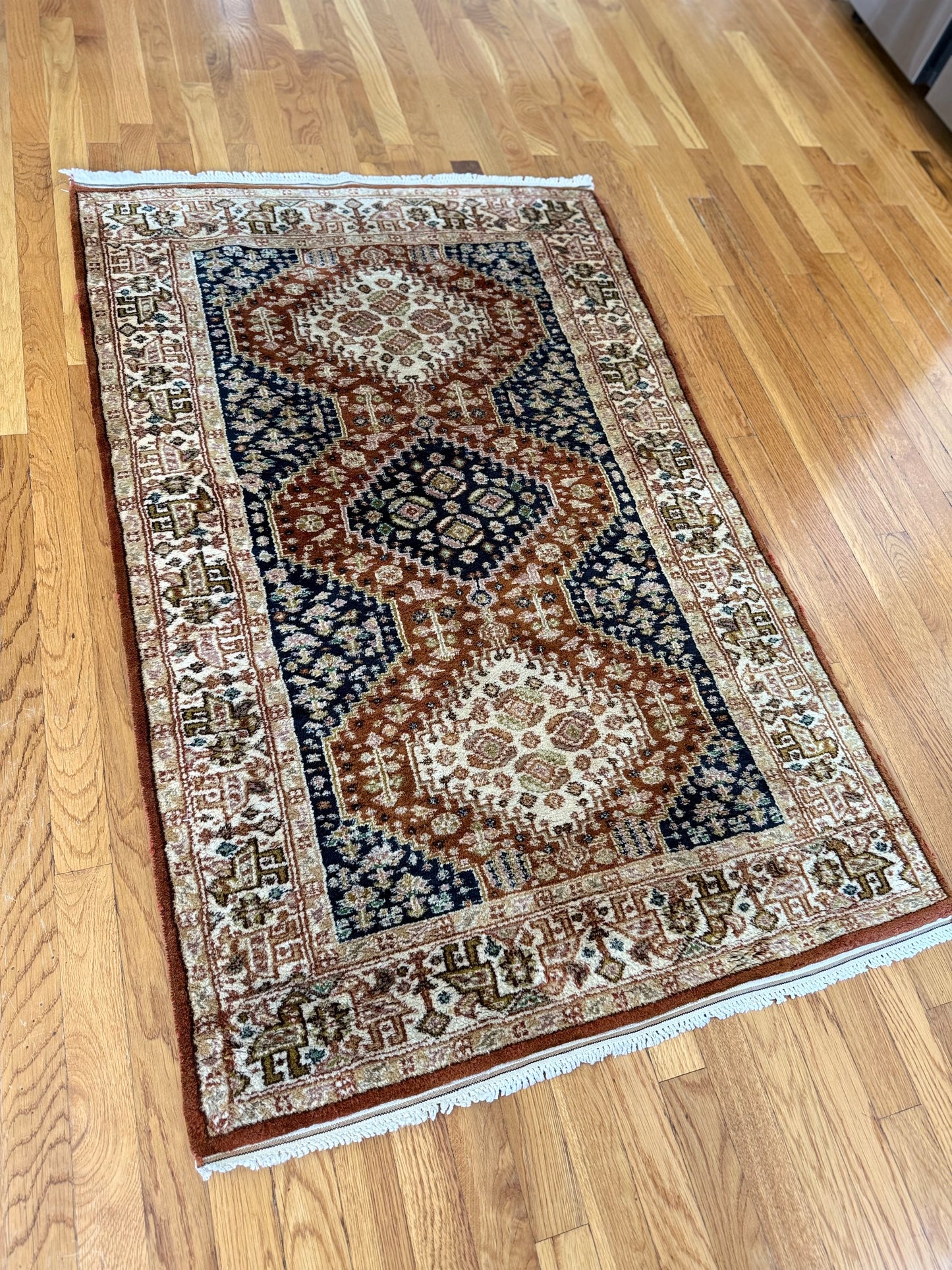 1033 | Pretty Antique Village Rug with Triple Medallion Drama | 3.0 x 4.8