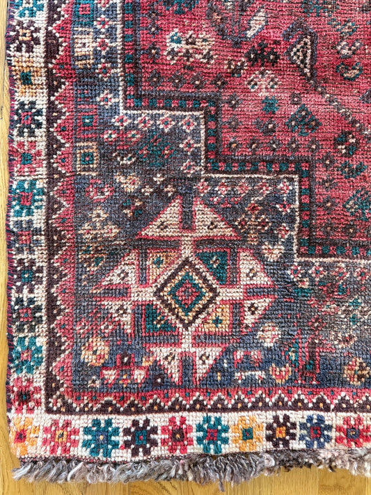 1034 | Rude Little Antique Tribal Rug in Lipstick Red & Midnight Navy | 3.5 x 5.3