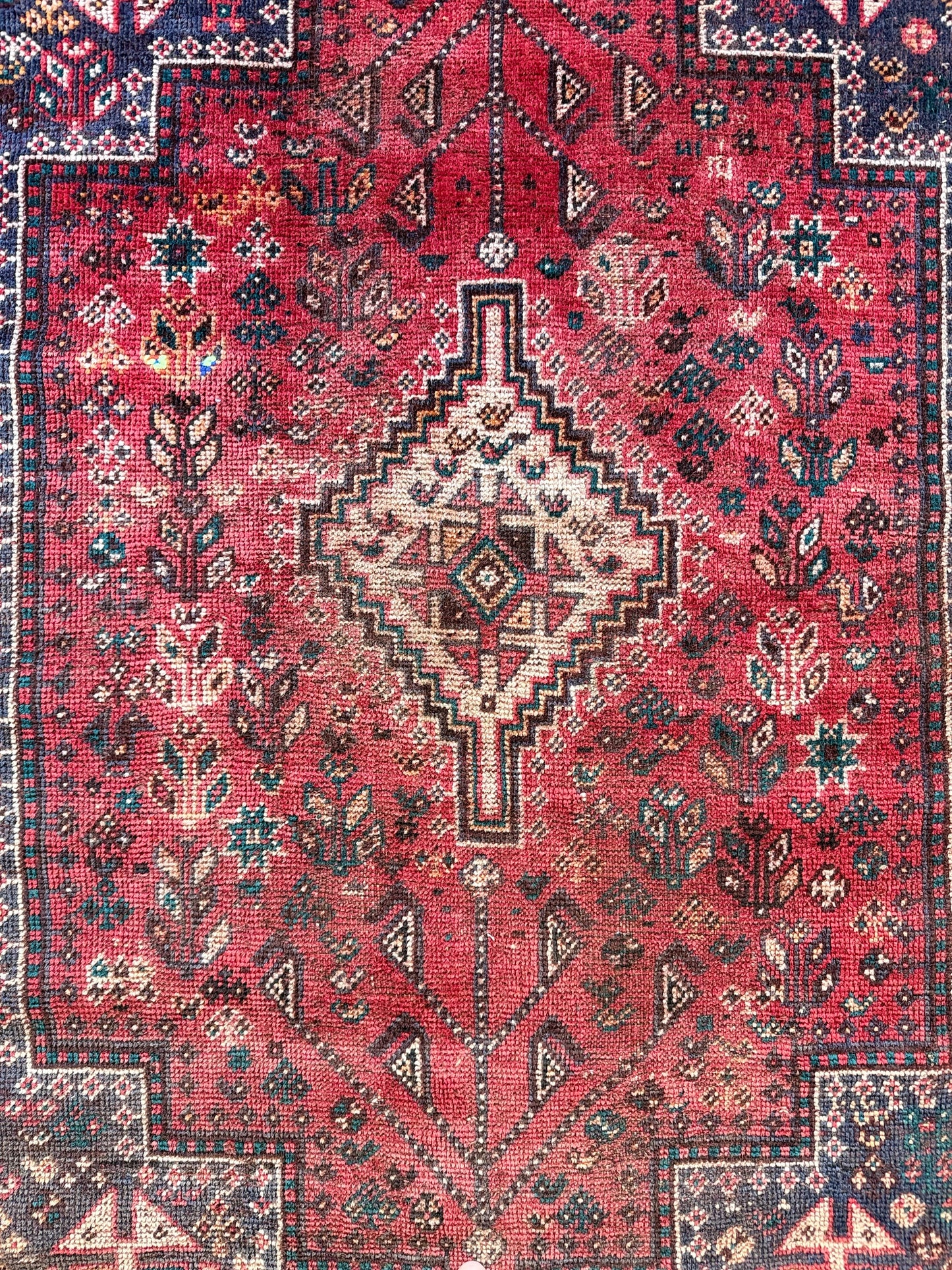 1034 | Rude Little Antique Tribal Rug in Lipstick Red & Midnight Navy | 3.5 x 5.3
