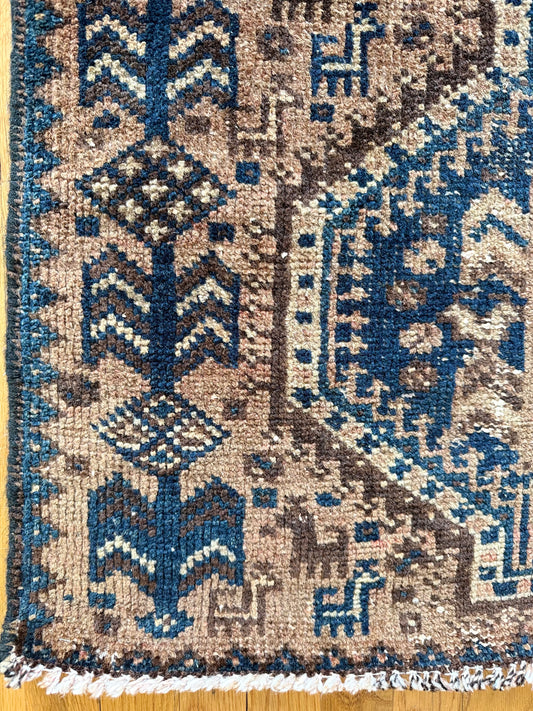 1035 | Cold Little Antique Tribal Rug with Indigo Medallions | 2.5 x 4.5