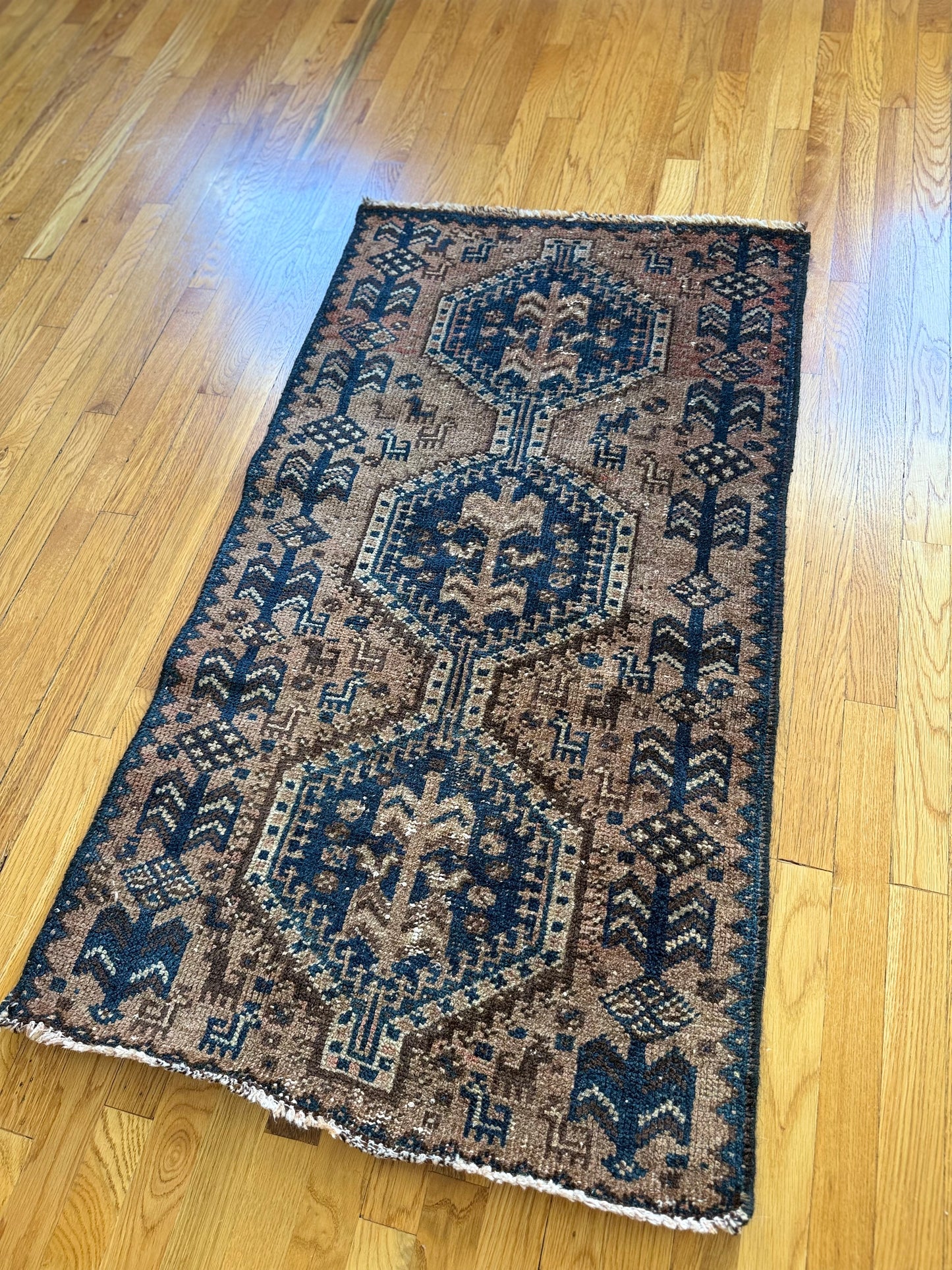 1035 | Cold Little Antique Tribal Rug with Indigo Medallions | 2.5 x 4.5