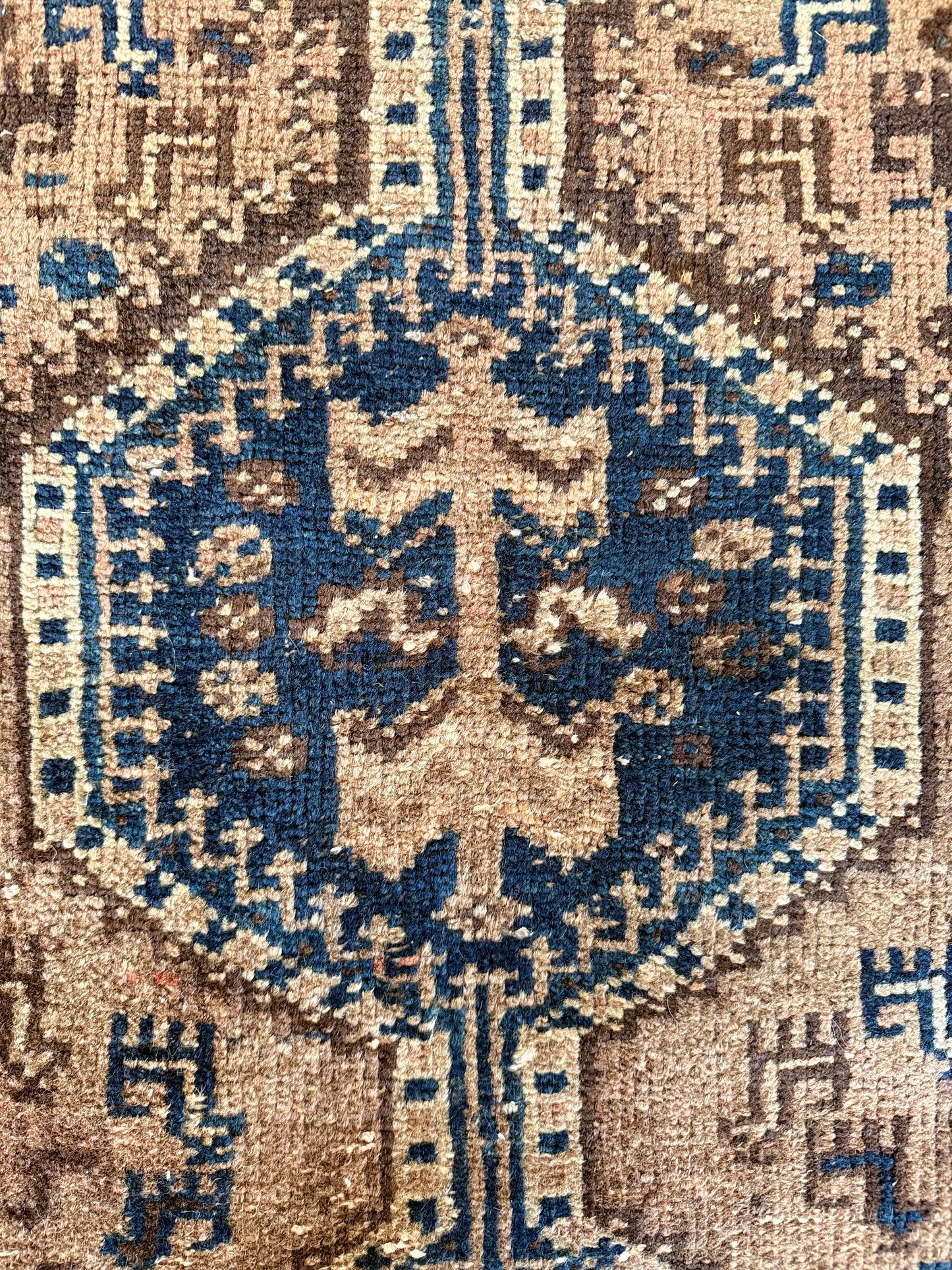 1035 | Cold Little Antique Tribal Rug with Indigo Medallions | 2.5 x 4.5