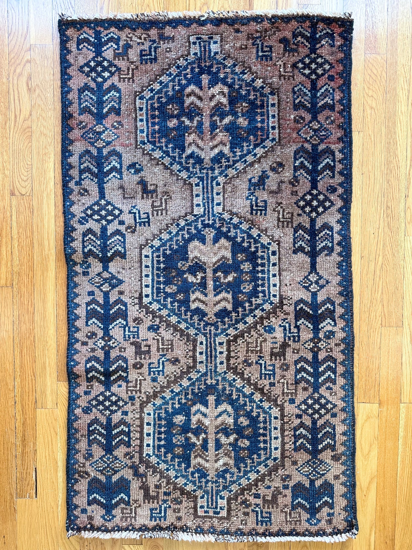 1035 | Cold Little Antique Tribal Rug with Indigo Medallions | 2.5 x 4.5