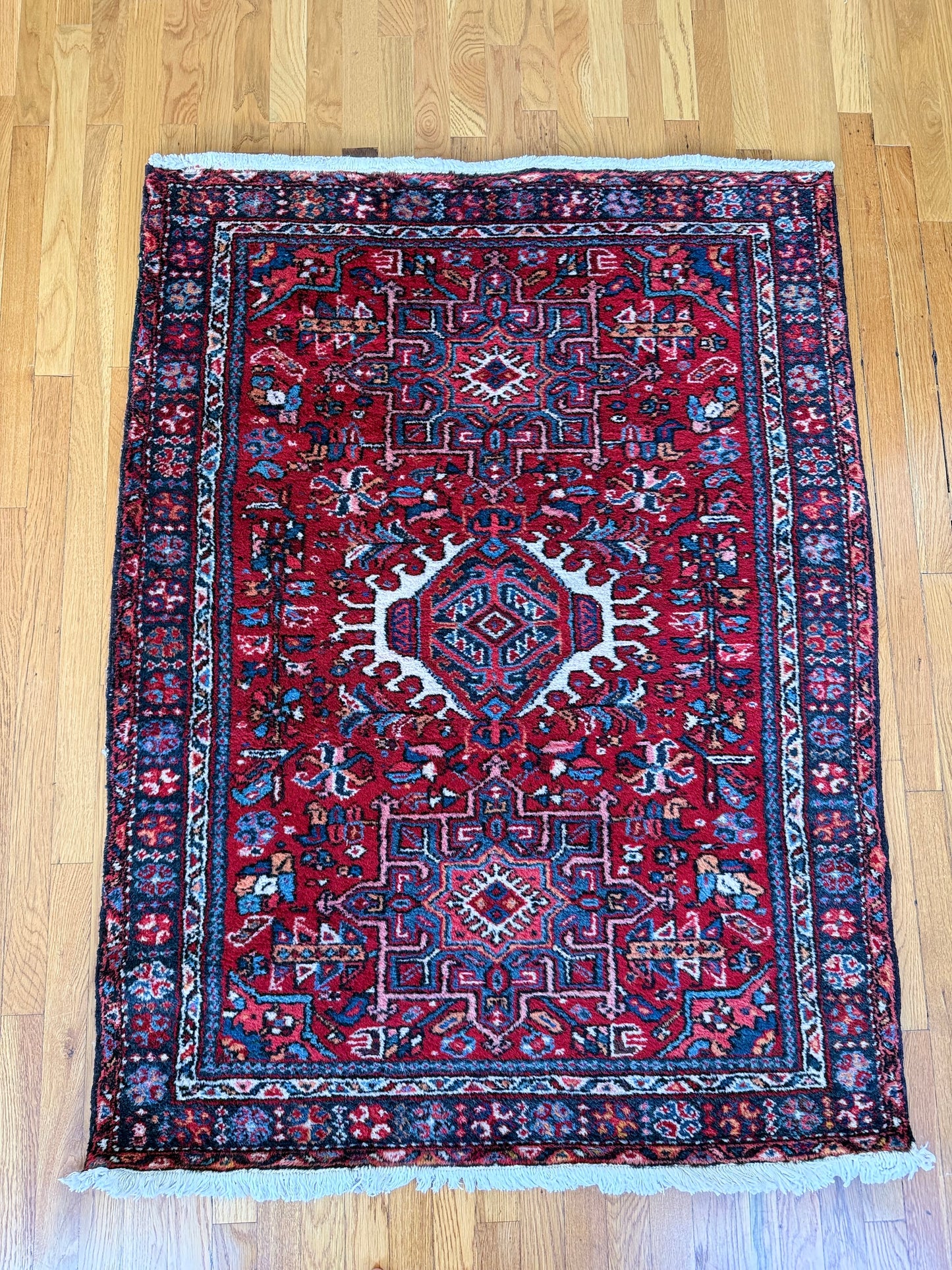 1036 | GORG Antique Karaja Rug in Lipstick Red & Cobalt | 3.8 x 4.8