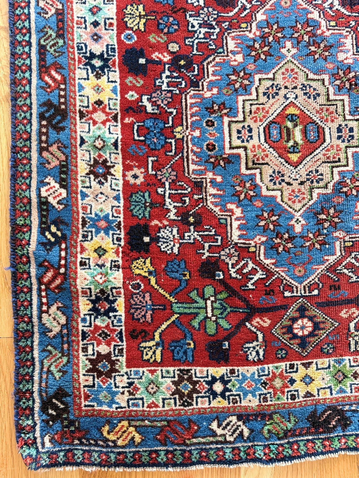 1037 | Face Card Never Declines Antique Karaja Runner in Weaponized Red & Sky Blue | 2.9 x 11.6
